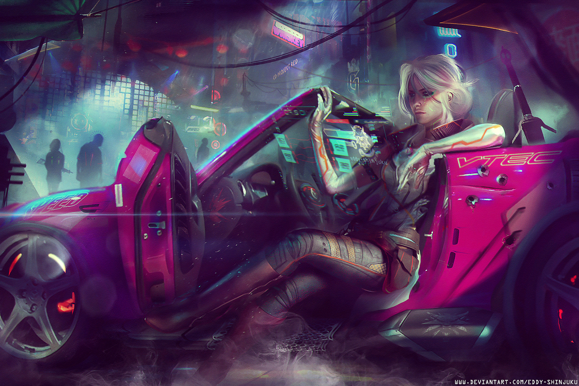 Ciri from The Witcher in a Cyberpunk Car HD Wallpaper