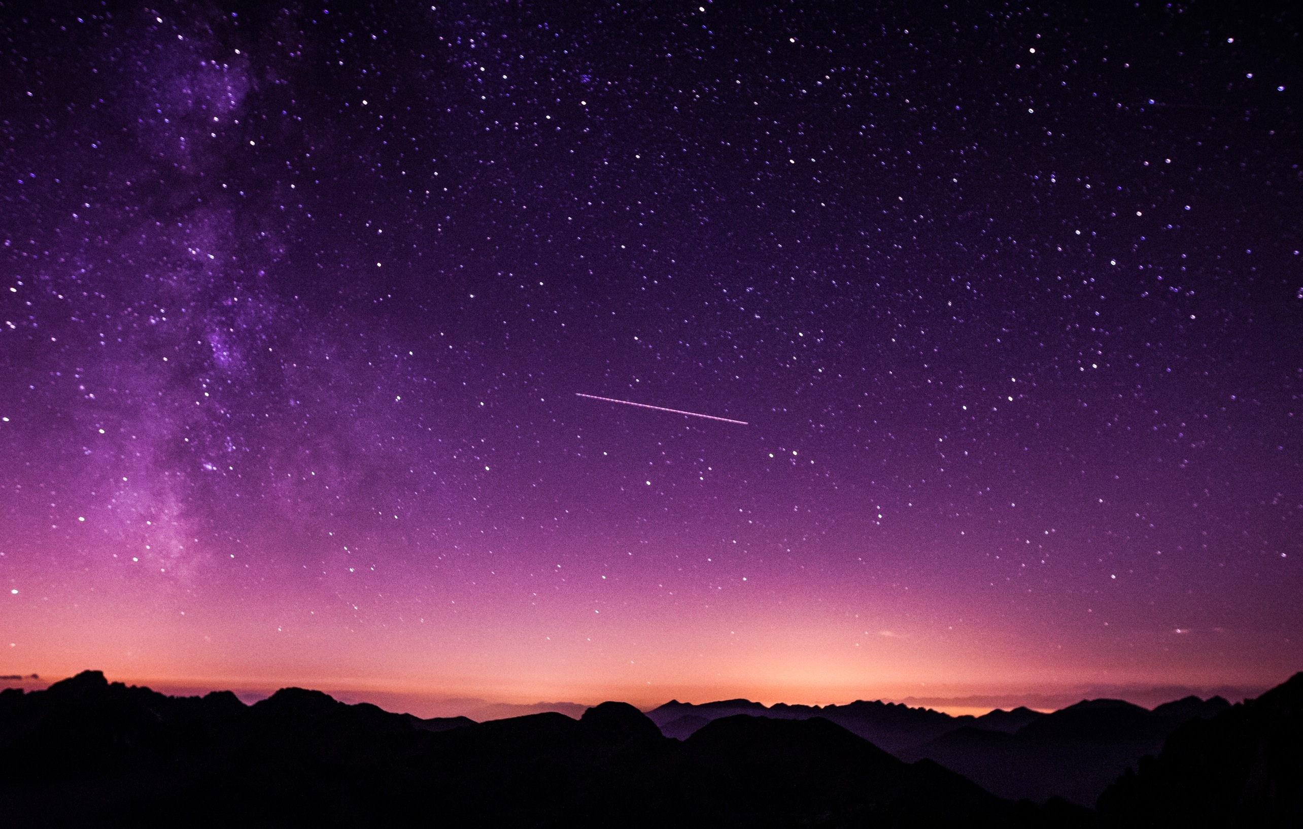 Purple starry sky over mountains at twilight HD Wallpaper