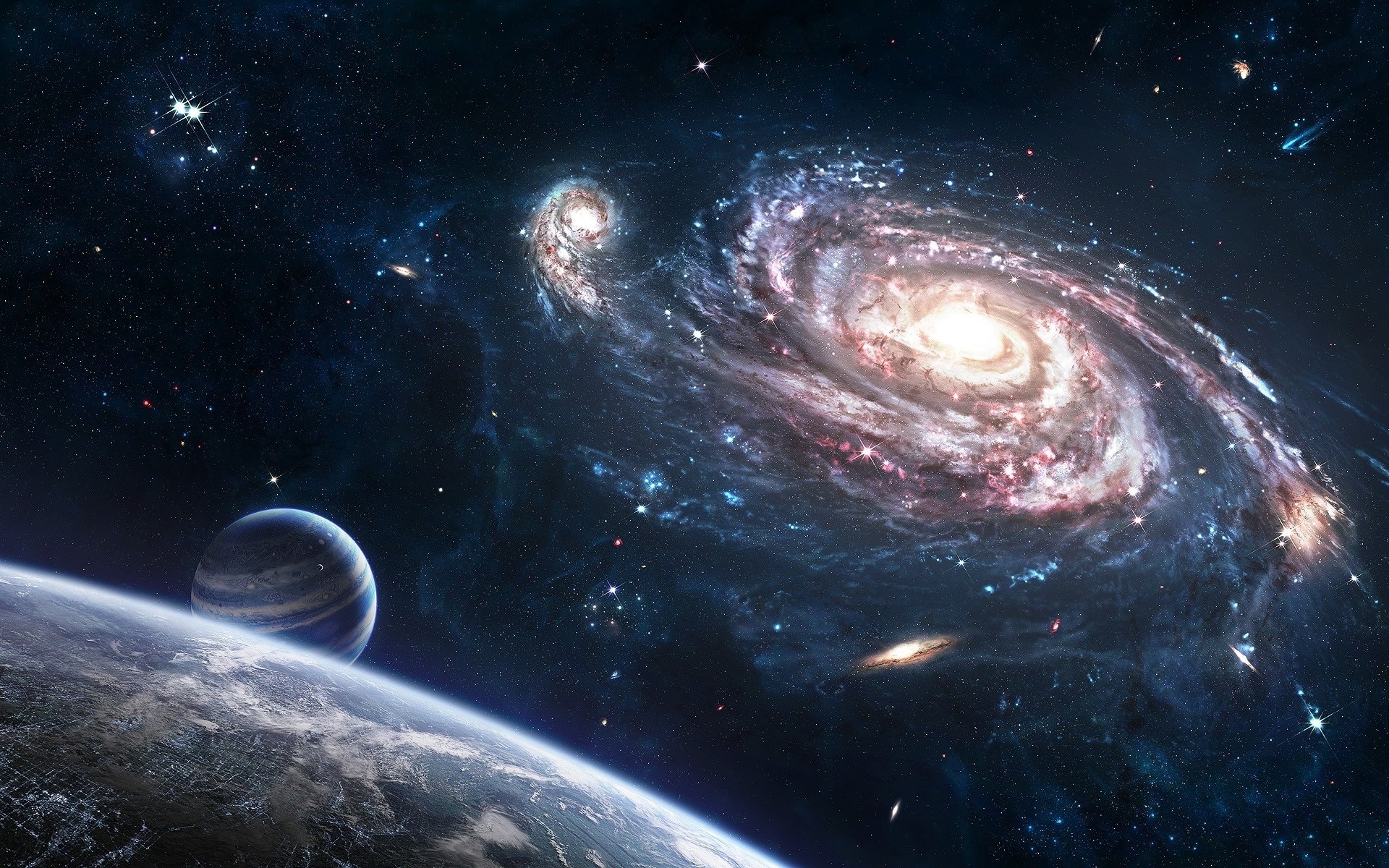 Spiral Galaxy and Planets in Space HD Wallpaper