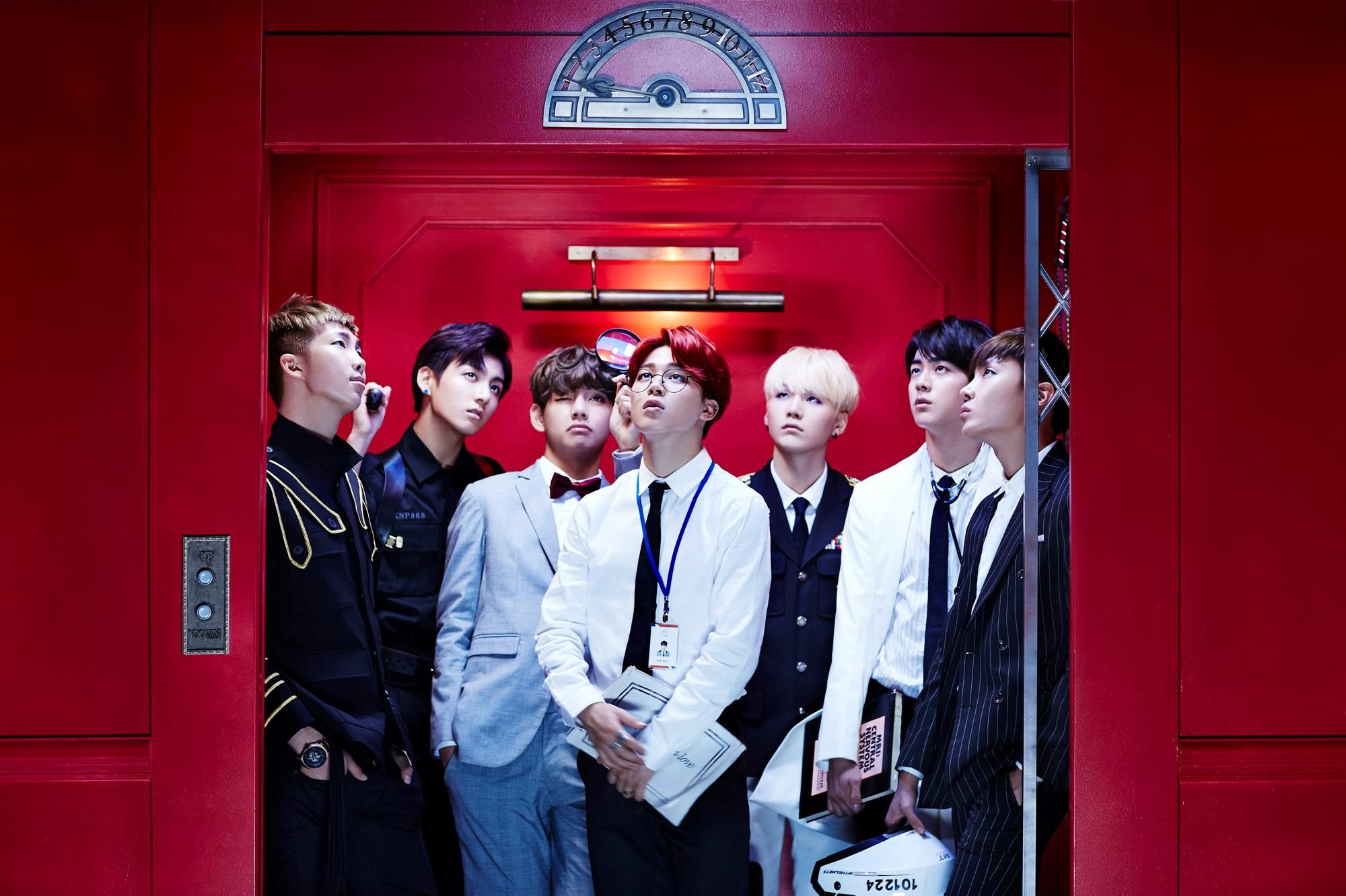 BTS members in an elevator HD Wallpaper