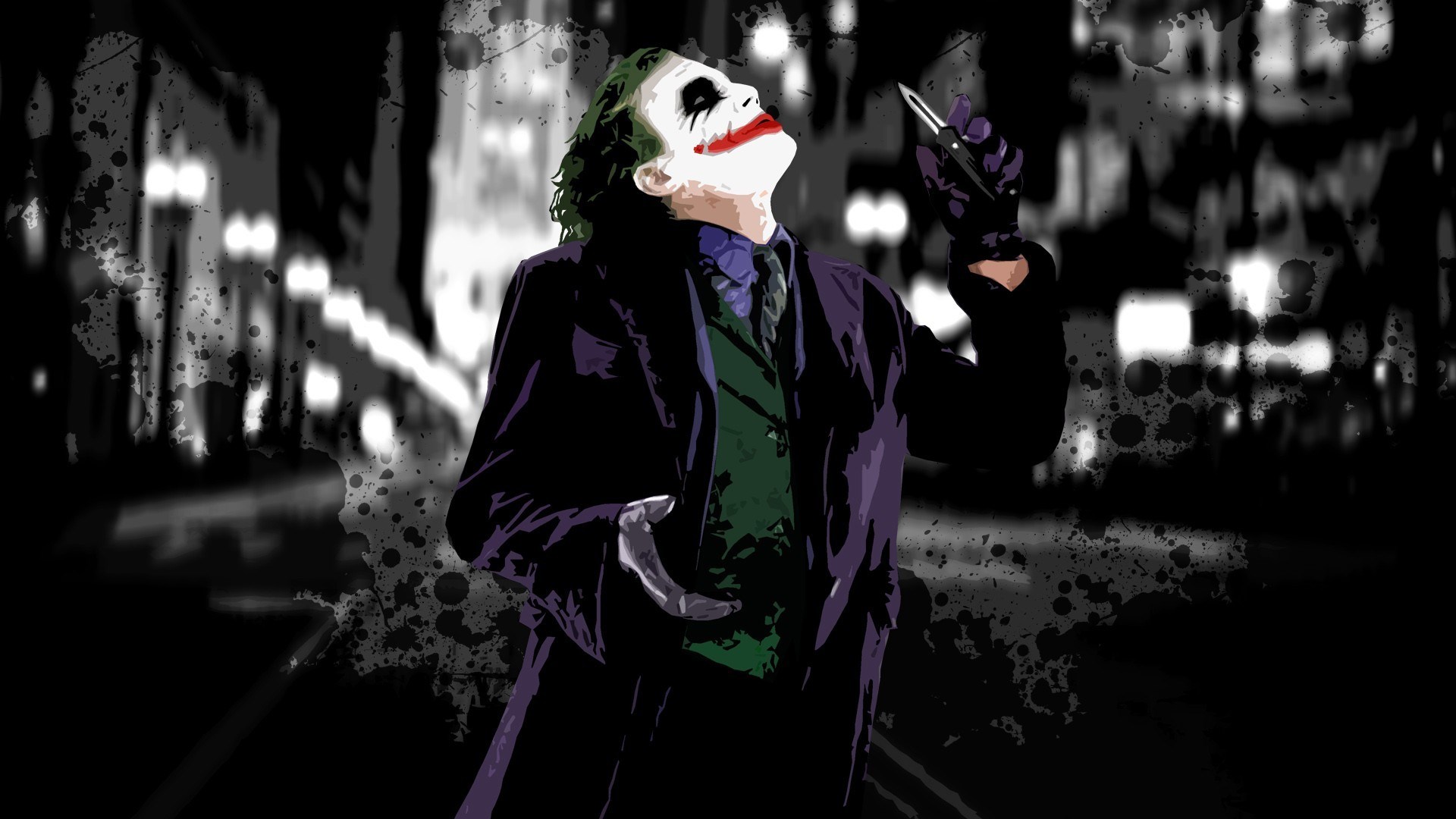 The Joker holding a knife in a dark city HD Wallpaper