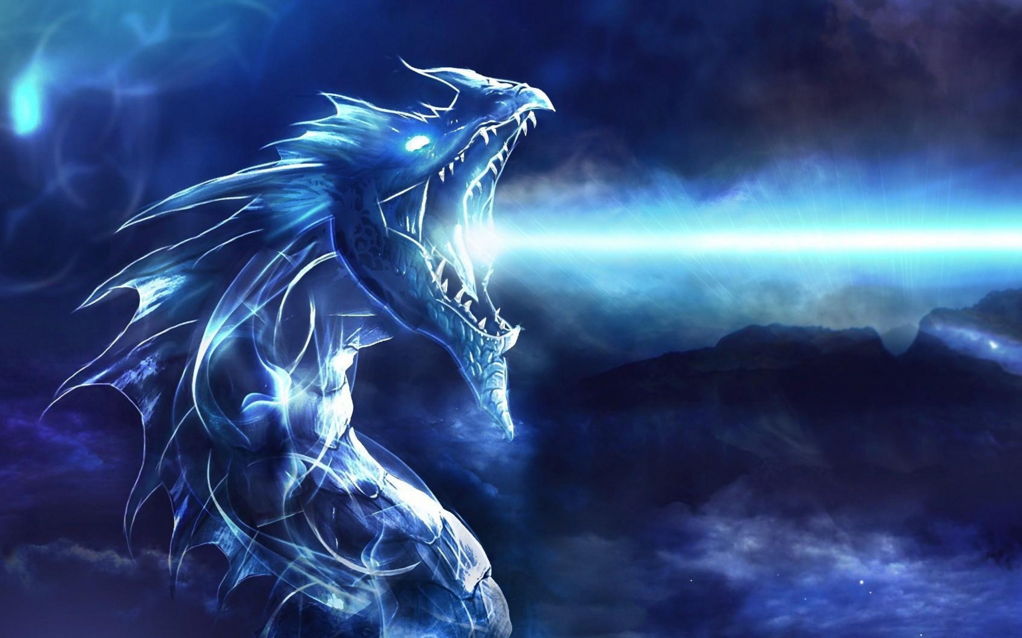 Blue Ice Dragon Breathing Fire HD Wallpaper