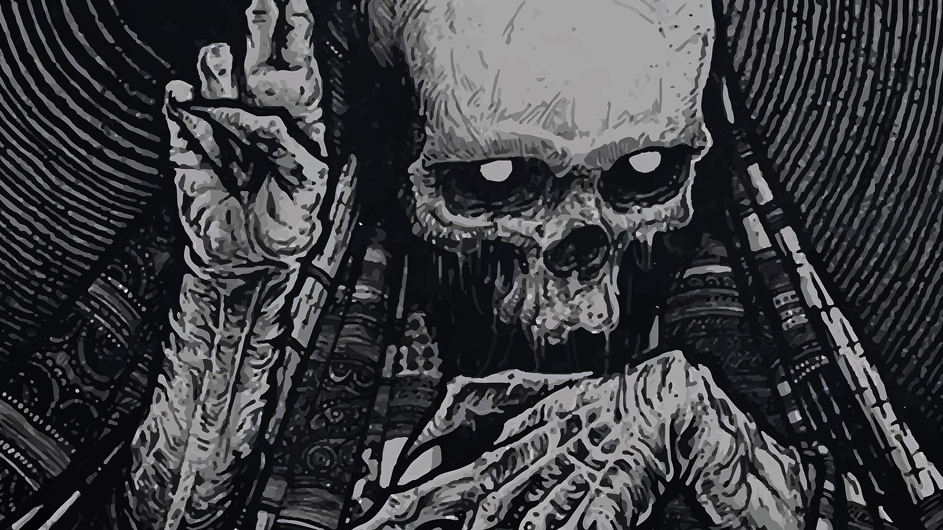 Grim Reaper Skull with Raised Hand HD Wallpaper