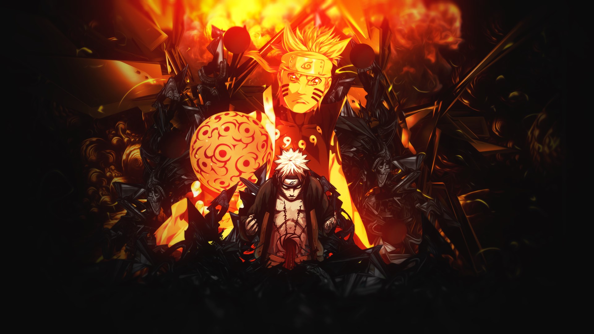Naruto in Sage Mode with Shadow Clones HD Wallpaper