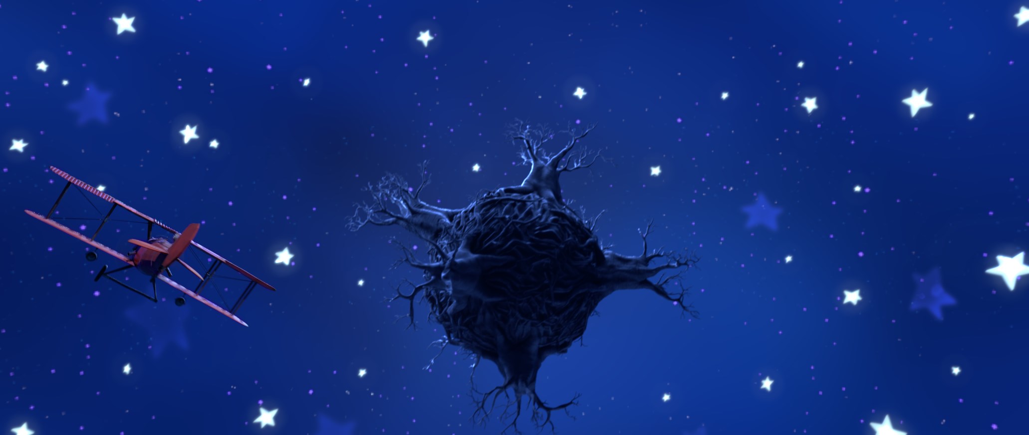 The Little Prince airplane and floating island in starry sky HD Wallpaper
