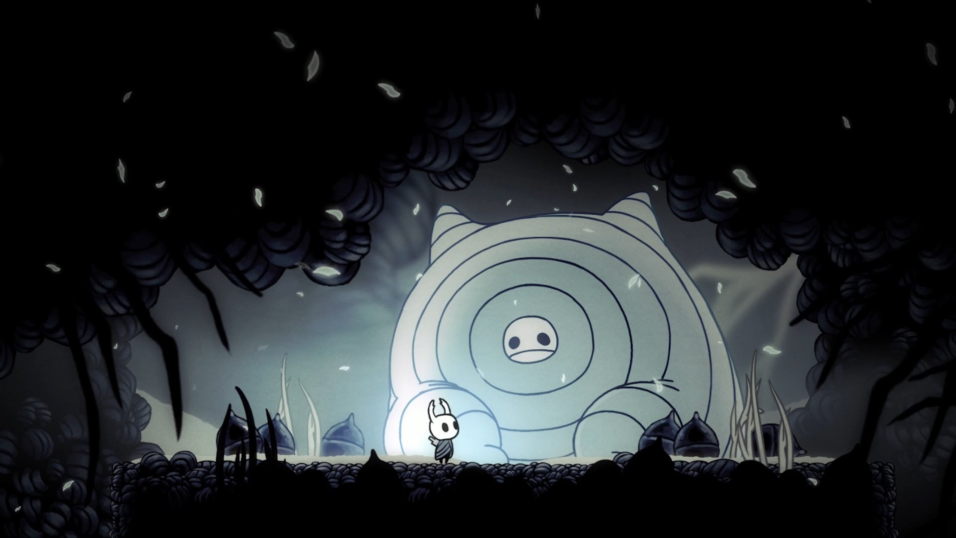 Hollow Knight Facing Giant Creature HD Wallpaper