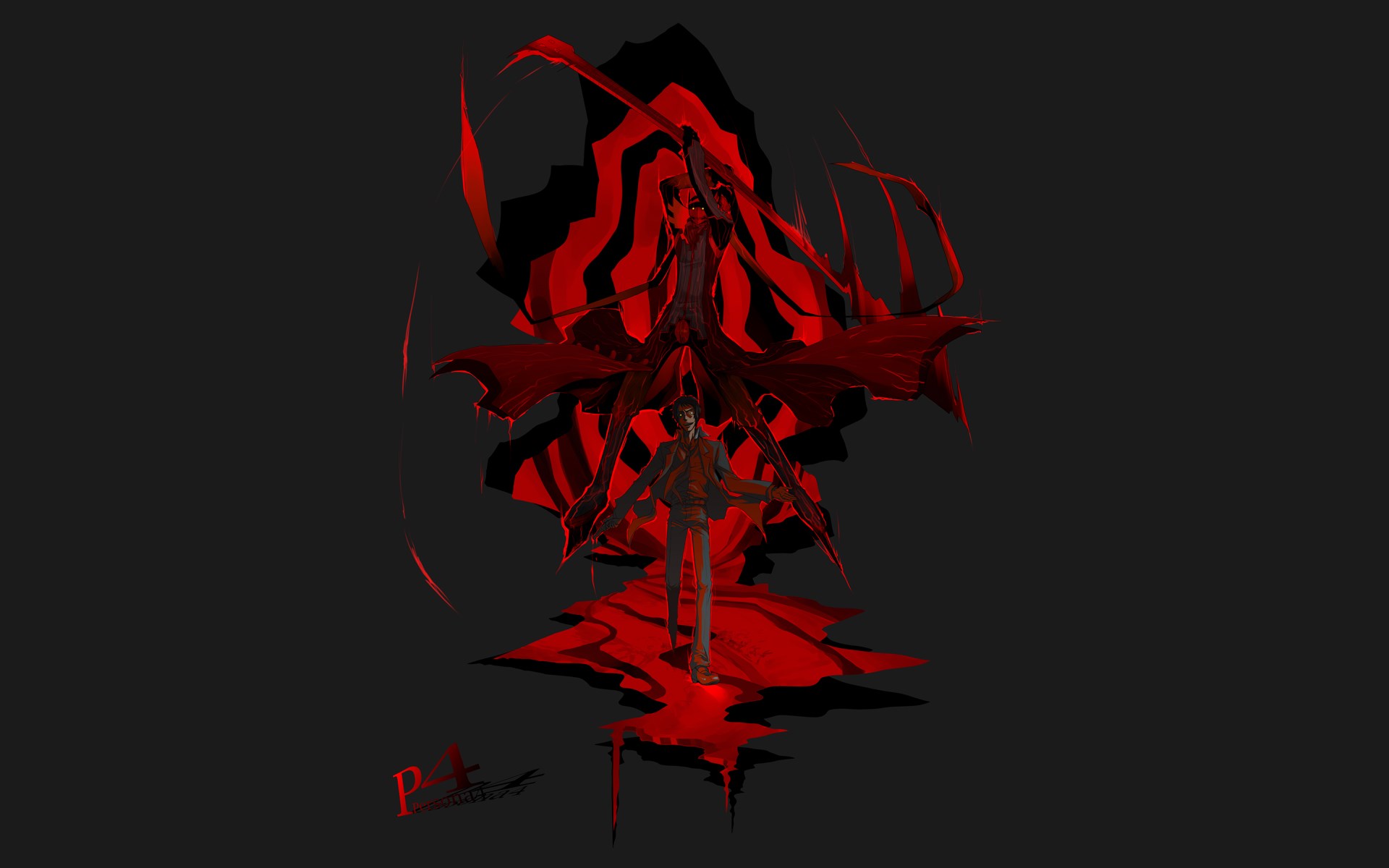 Persona 4 character with red demonic entity HD Wallpaper