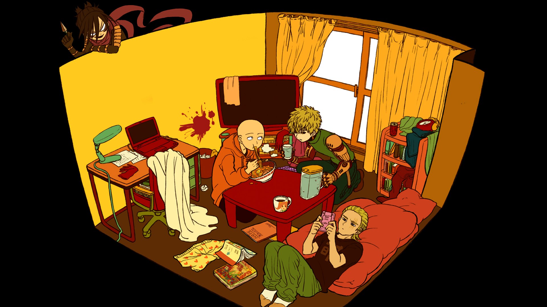 Saitama and Genos from One-Punch Man in a room HD Wallpaper