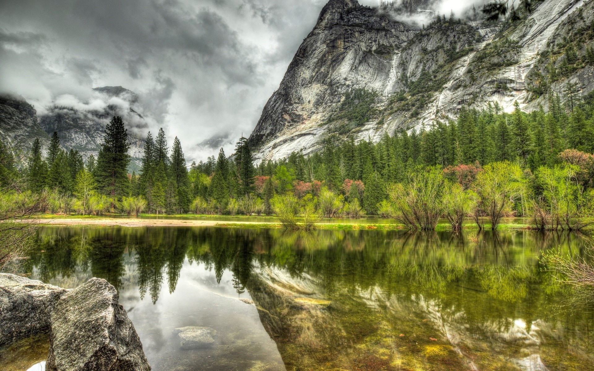 Mountain and Forest Reflected in a Lake HD Wallpaper