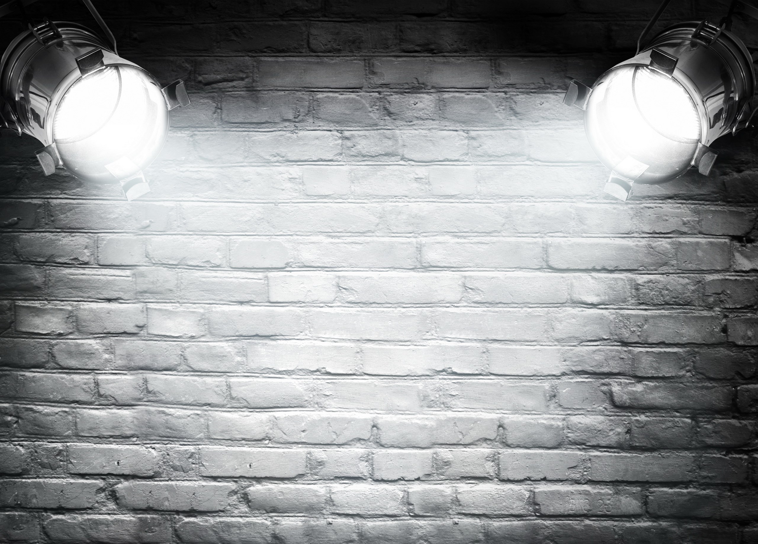 Spotlights on a brick wall HD Wallpaper