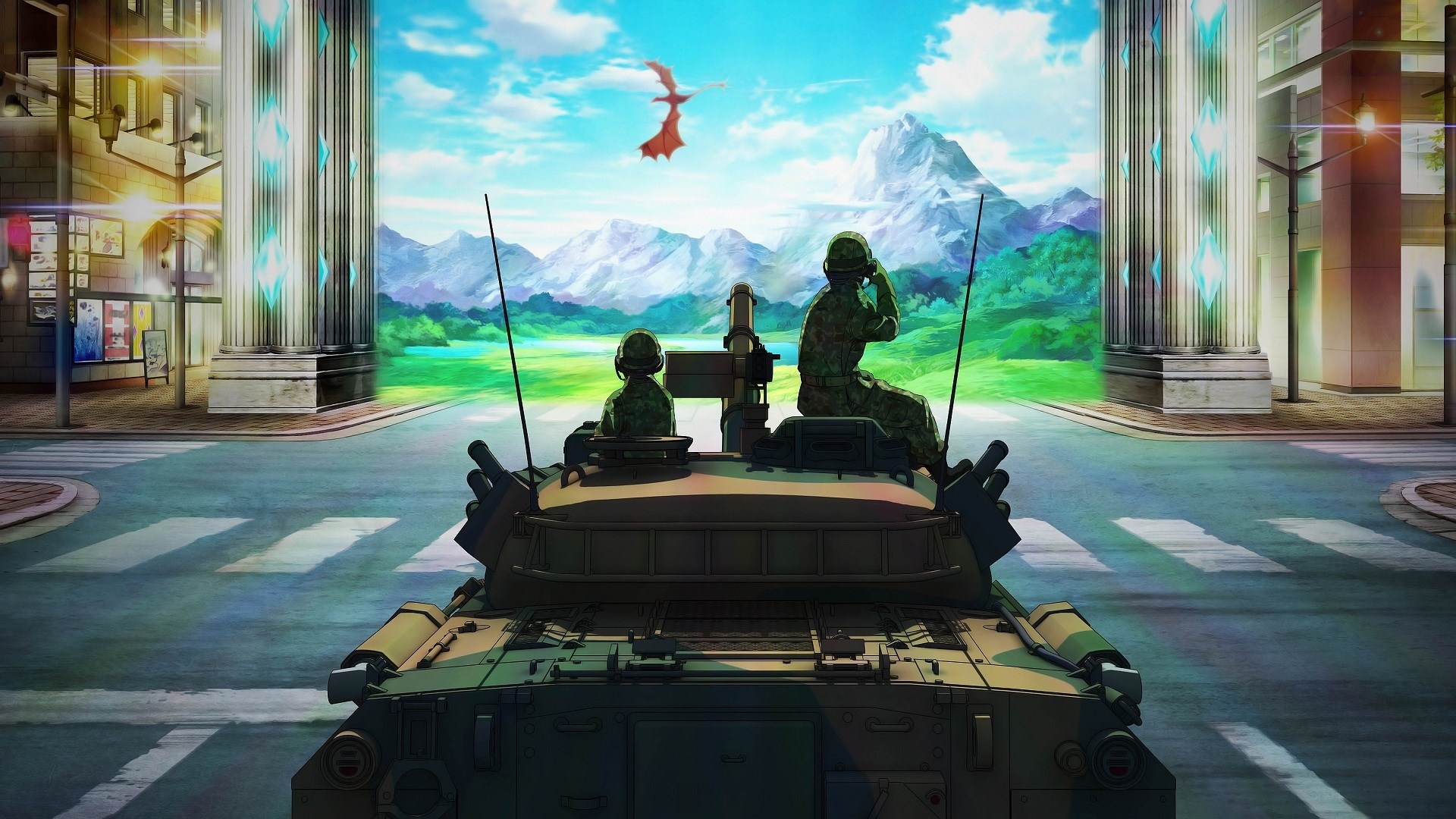 Gate: Thus the JSDF Fought There! Tank soldiers and dragon HD Wallpaper