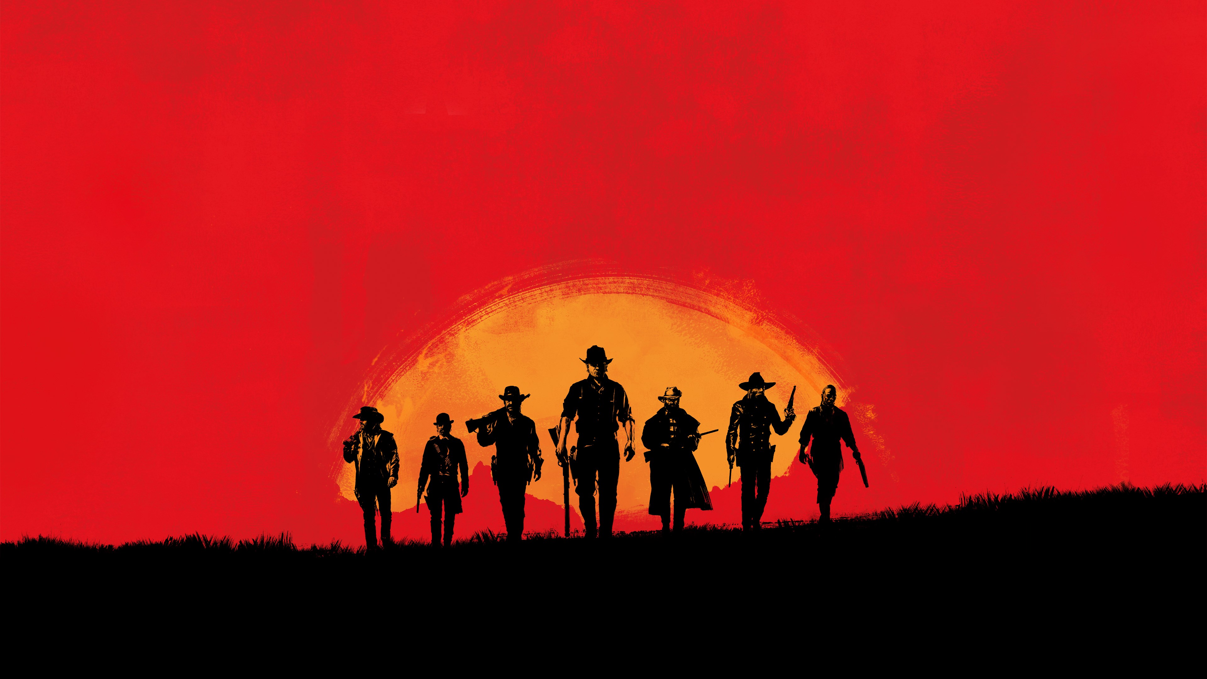 Red Dead Redemption 2 group silhouette sunset HD Wallpaper