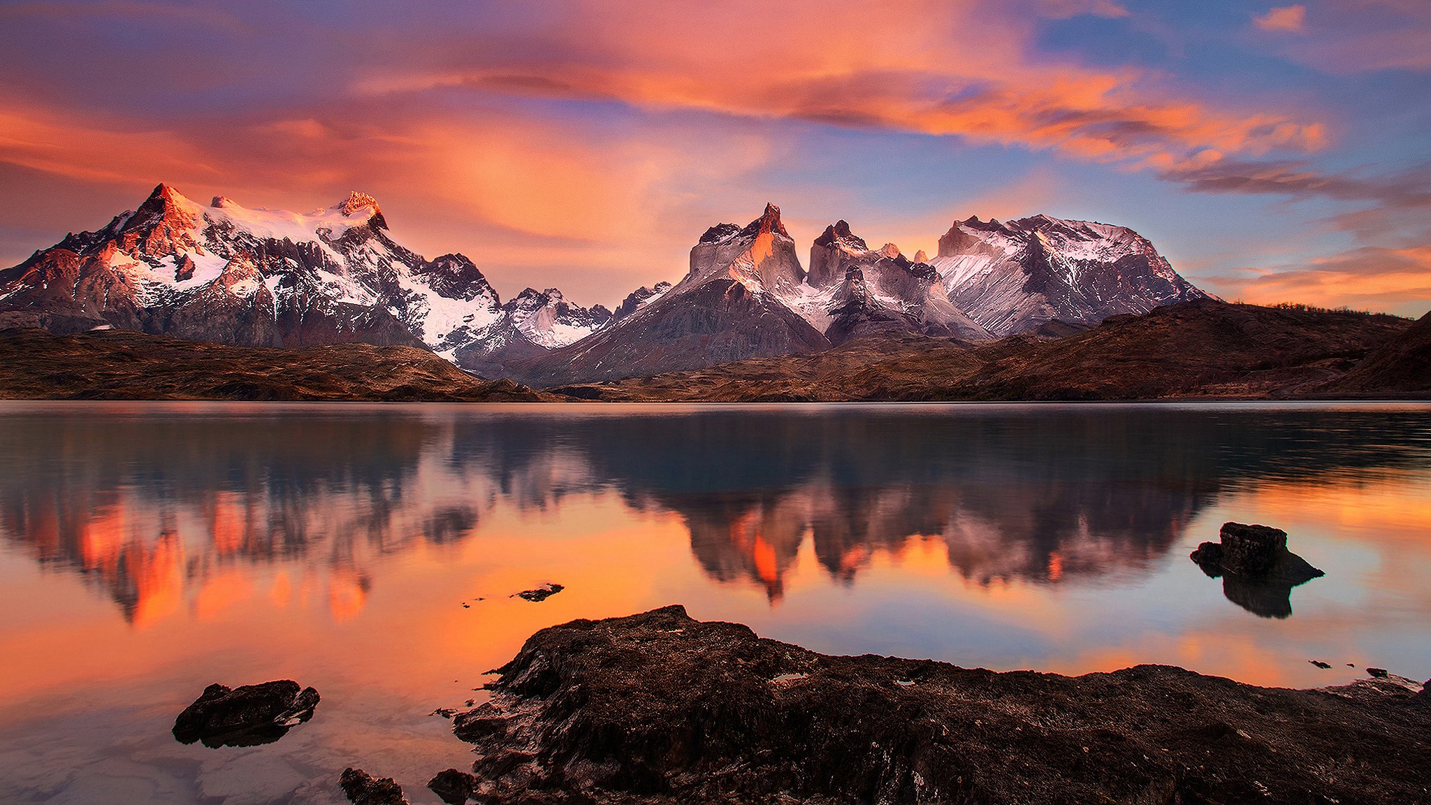 Torres del Paine National Park at sunset HD Wallpaper