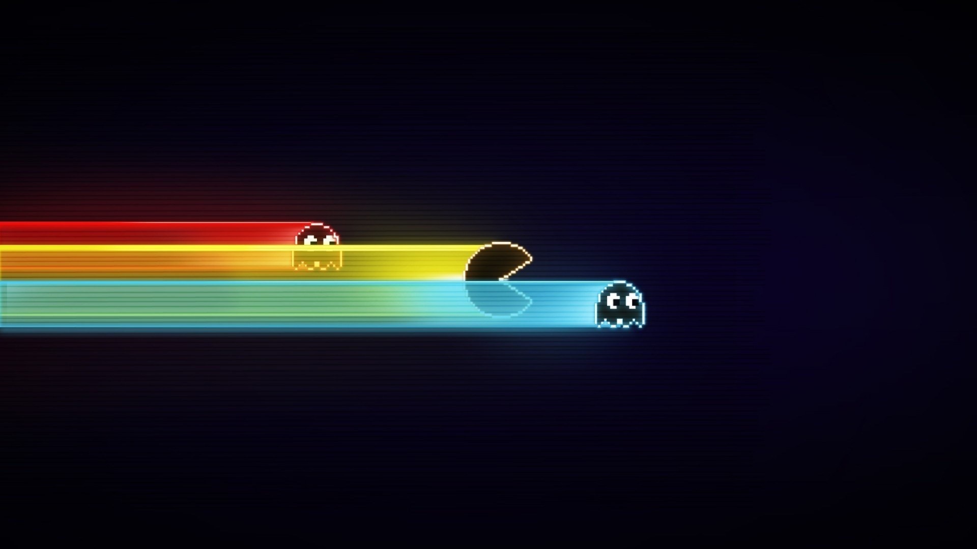 Pac-Man and ghosts with colorful light trails HD Wallpaper