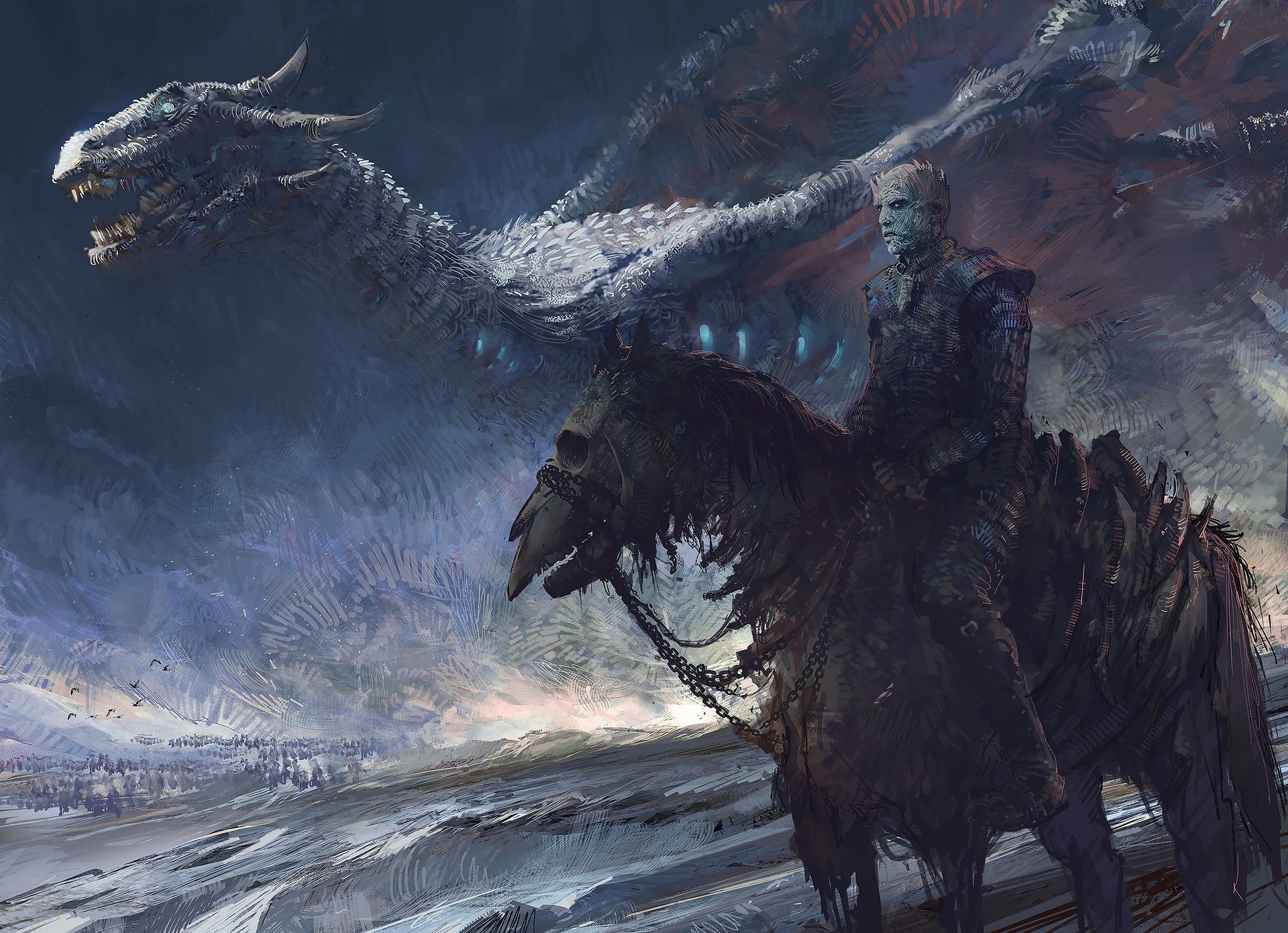 Night King on undead horse with dragon HD Wallpaper
