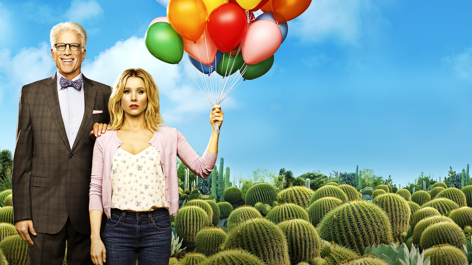Michael and Eleanor from The Good Place with balloons HD Wallpaper
