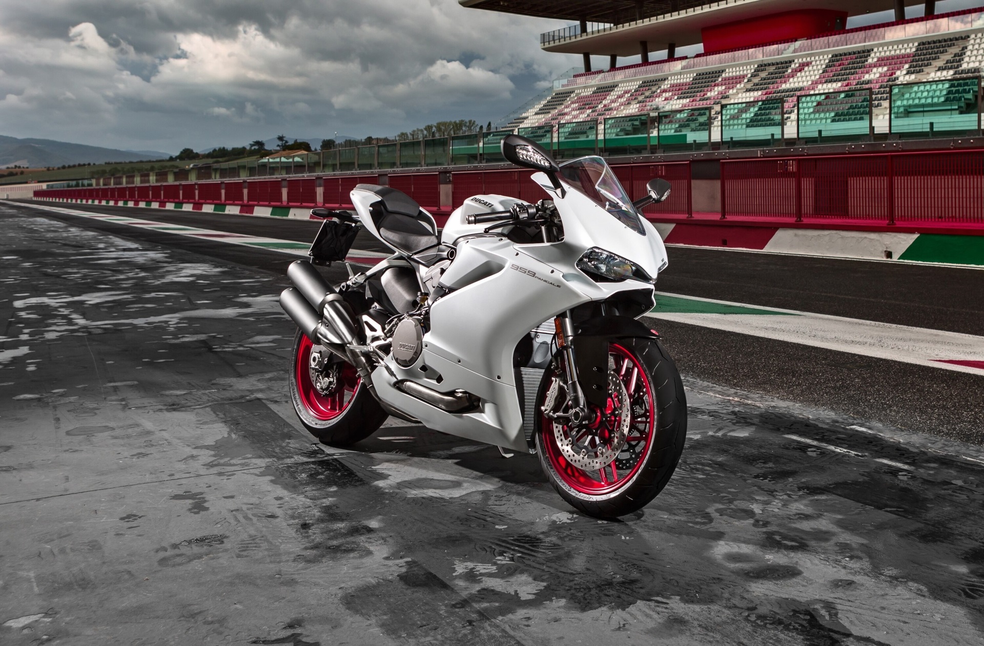 White Ducati 959 Panigale on a Race Track HD Wallpaper