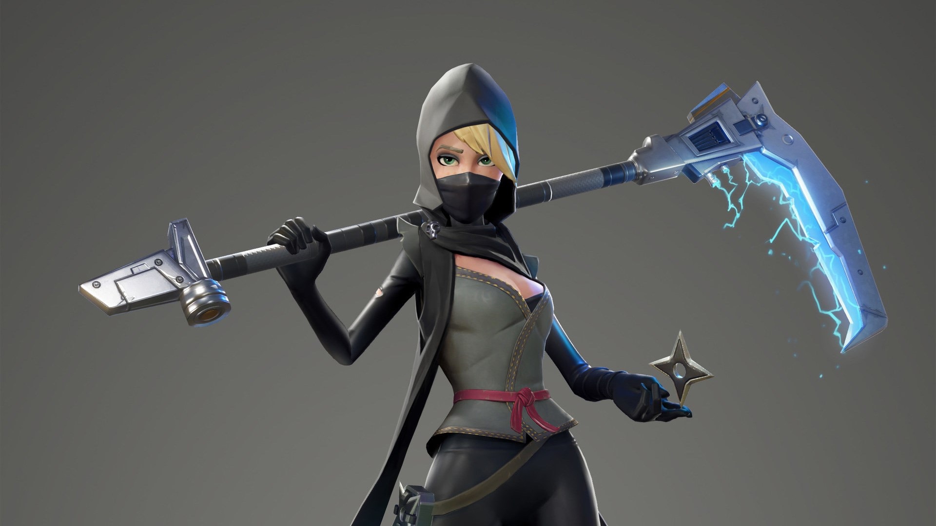 Fortnite Character with Scythe and Shuriken HD Wallpaper