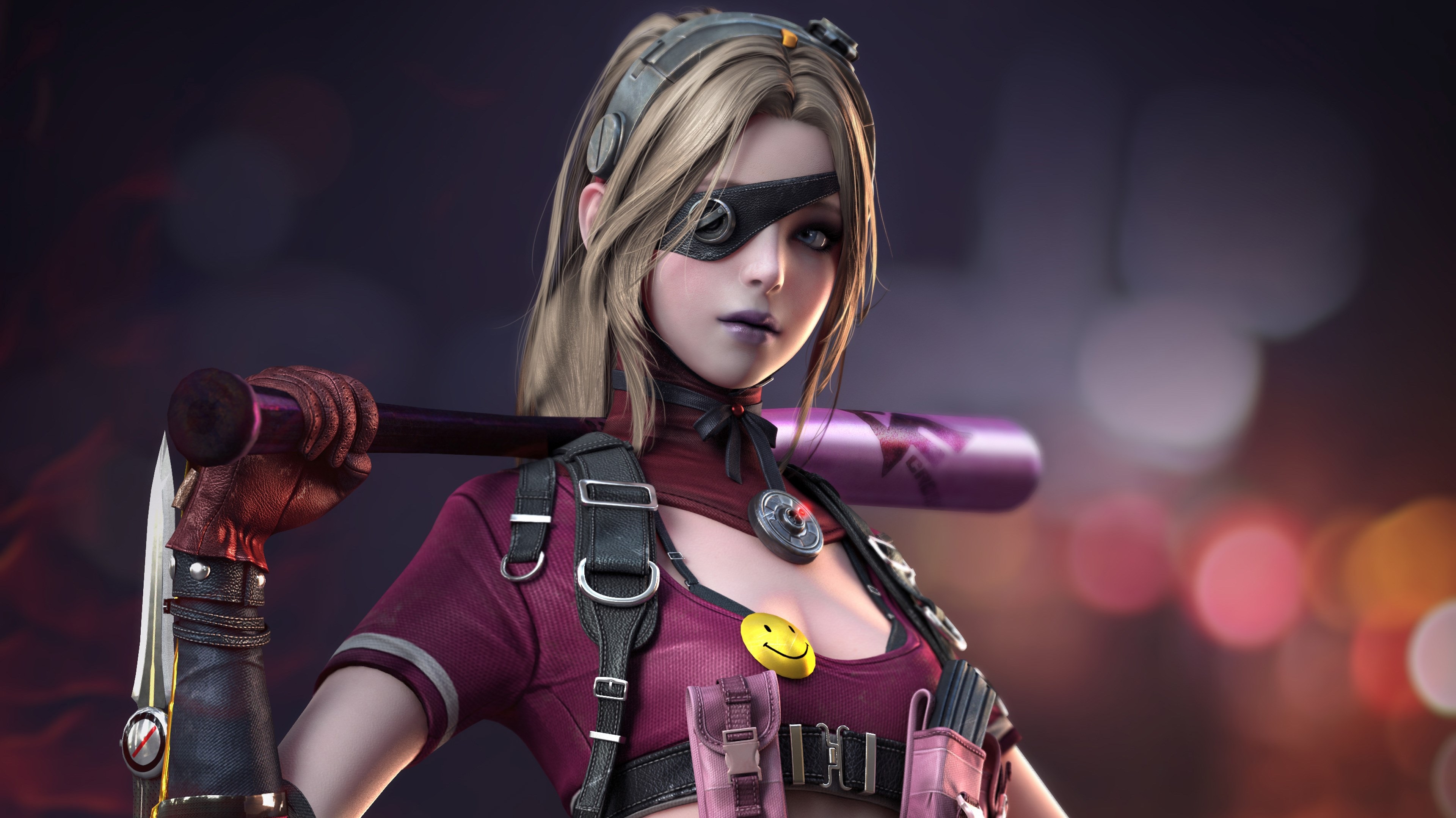 Fantasy girl with baseball bat and knife HD Wallpaper