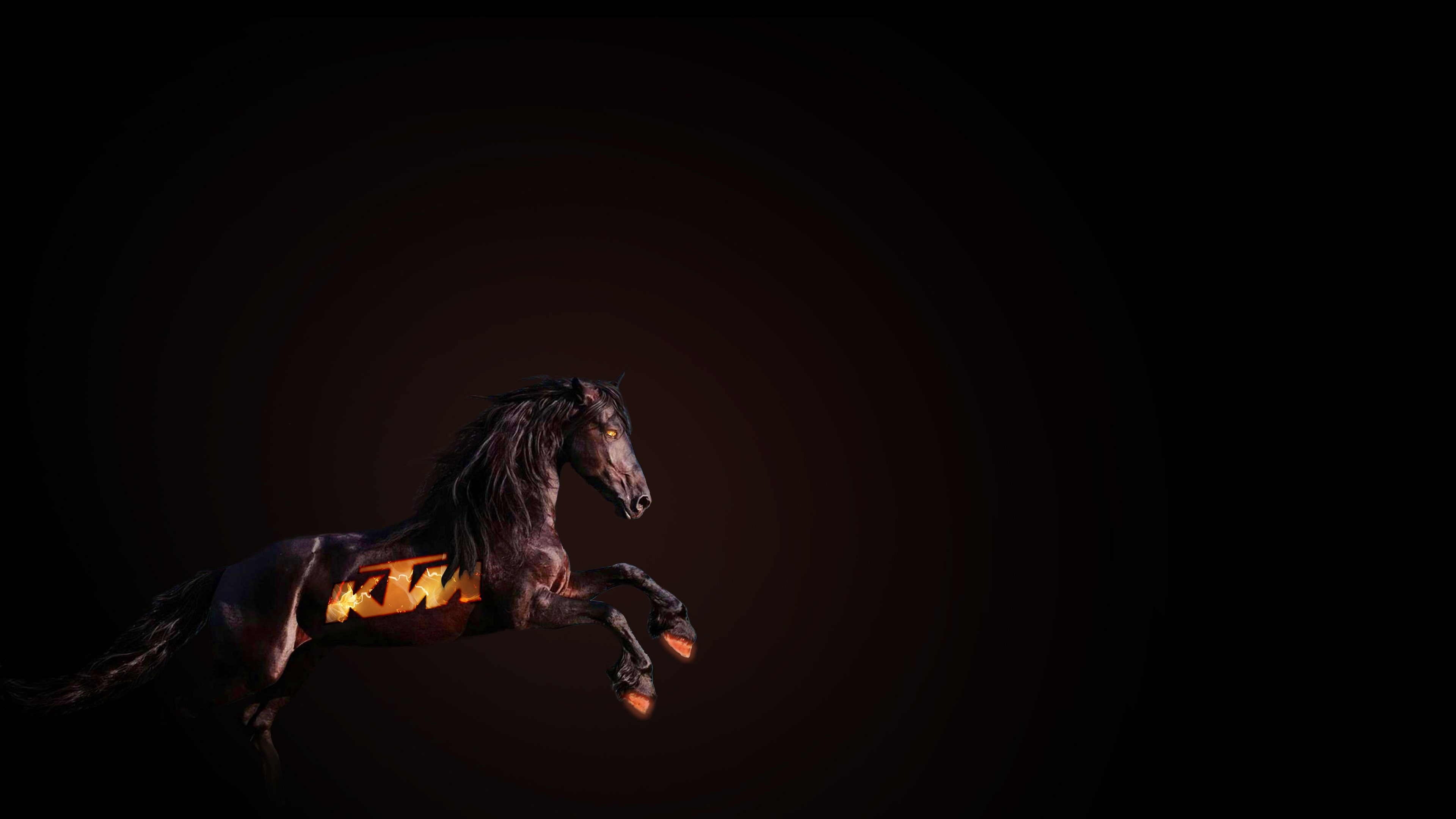 Black Horse with Glowing KTM Logo 4K HD Wallpaper