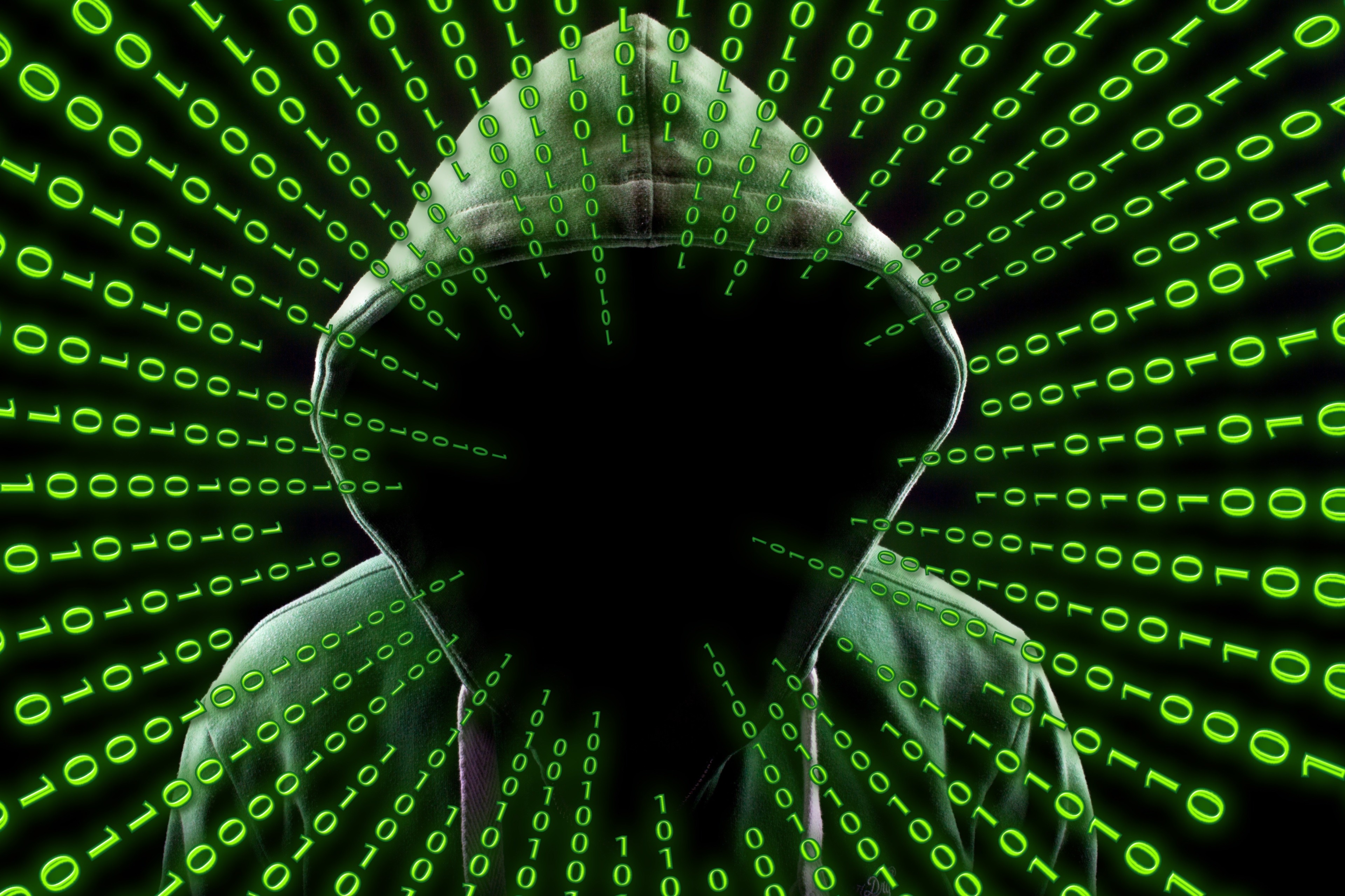 Hooded figure with binary code HD Wallpaper