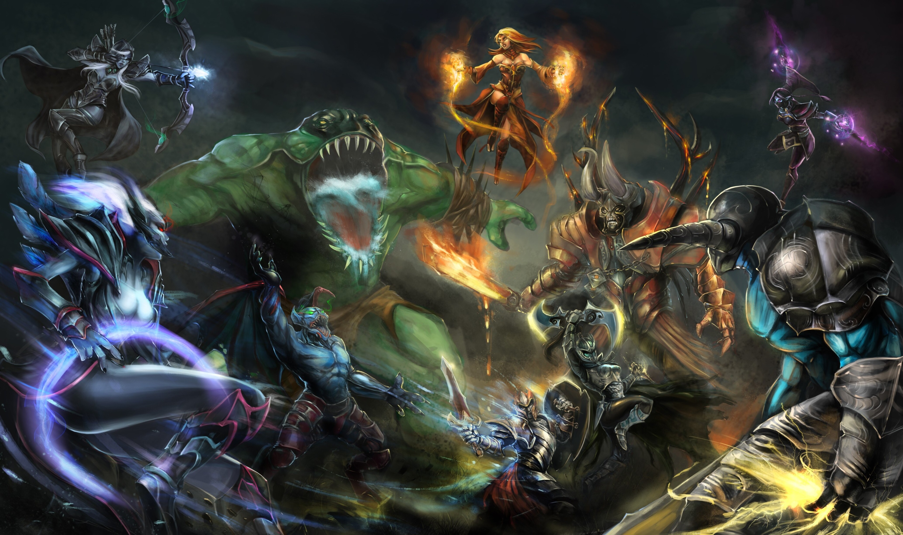 Dota 2 characters in battle 4K HD Wallpaper