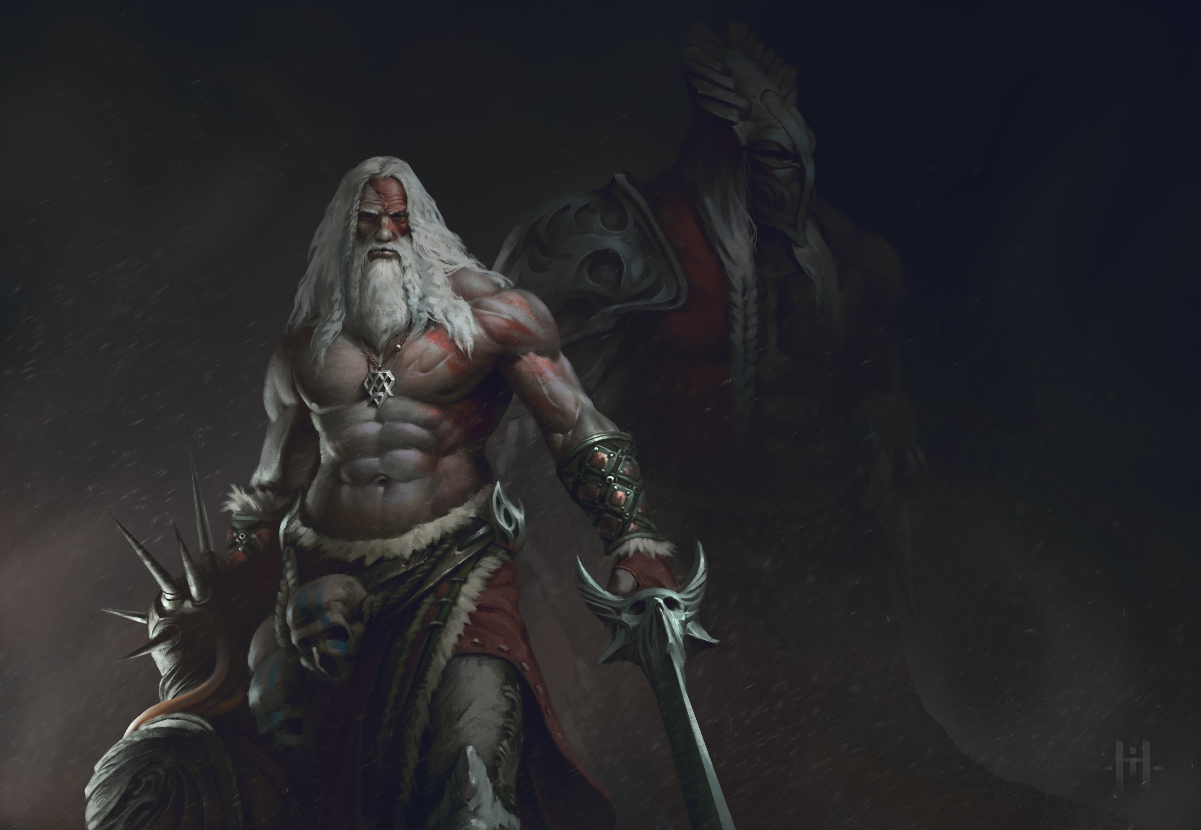 Warrior with long white beard and sword HD Wallpaper