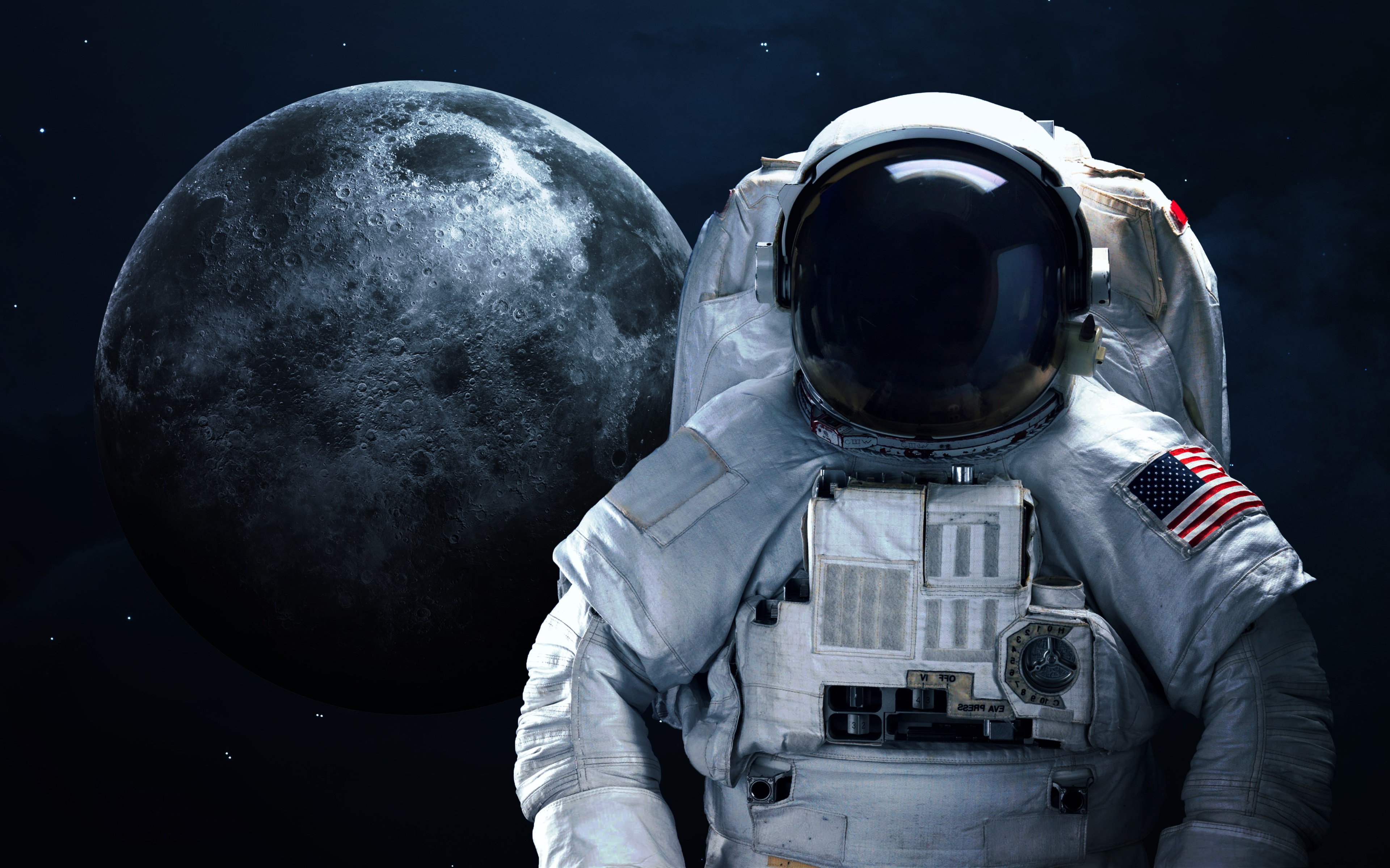 Astronaut in front of the Moon HD Wallpaper