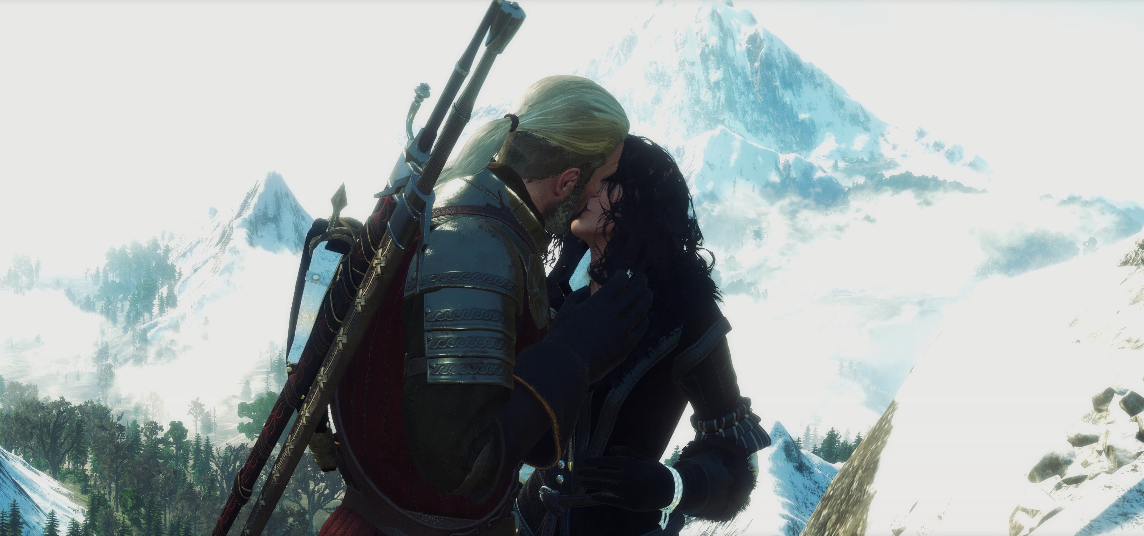 Geralt and Yennefer kissing in The Witcher 3 Wild Hunt 4K HD Wallpaper
