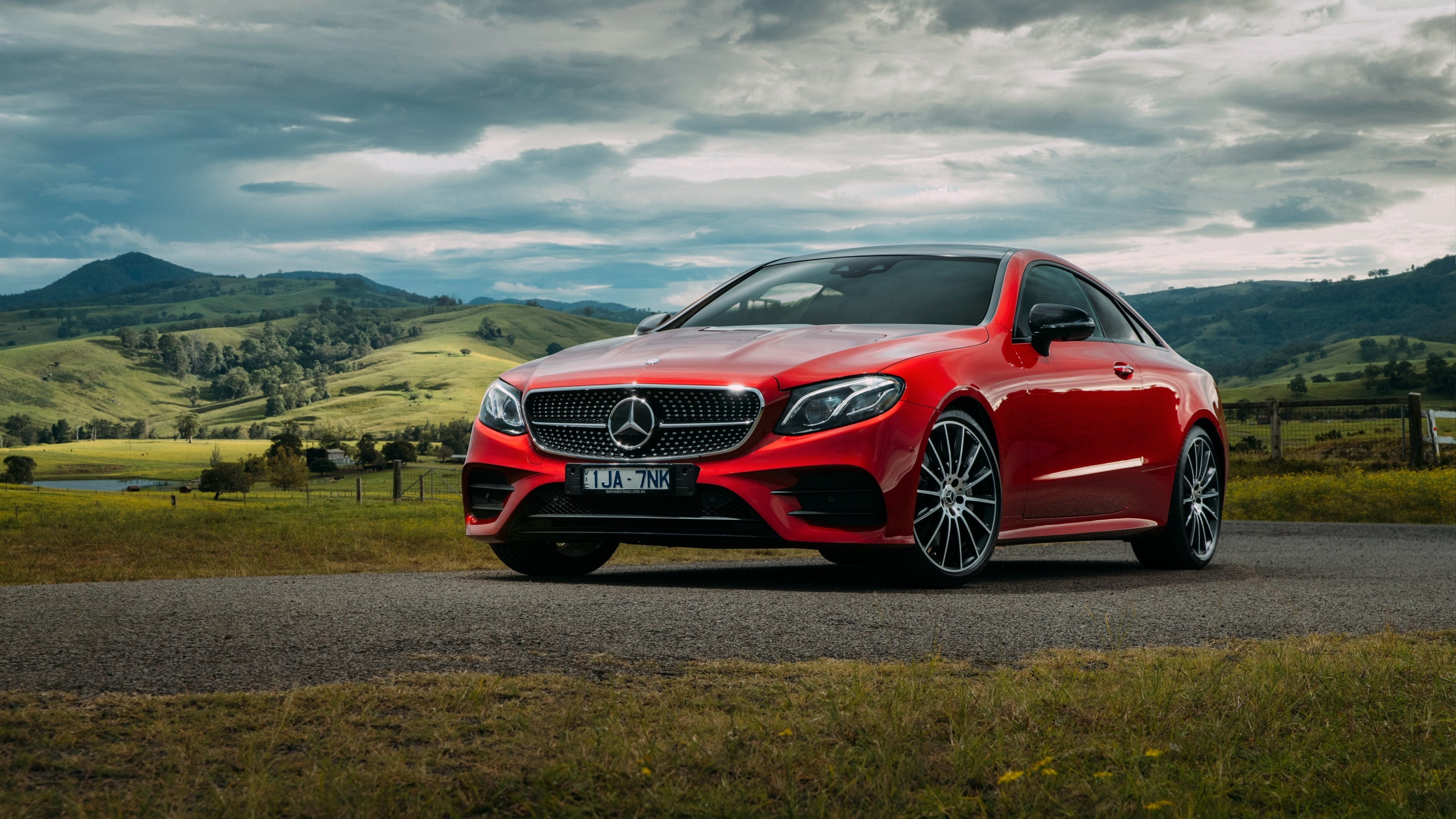 Red Mercedes-Benz E-Class Coupe on a Country Road HD Wallpaper