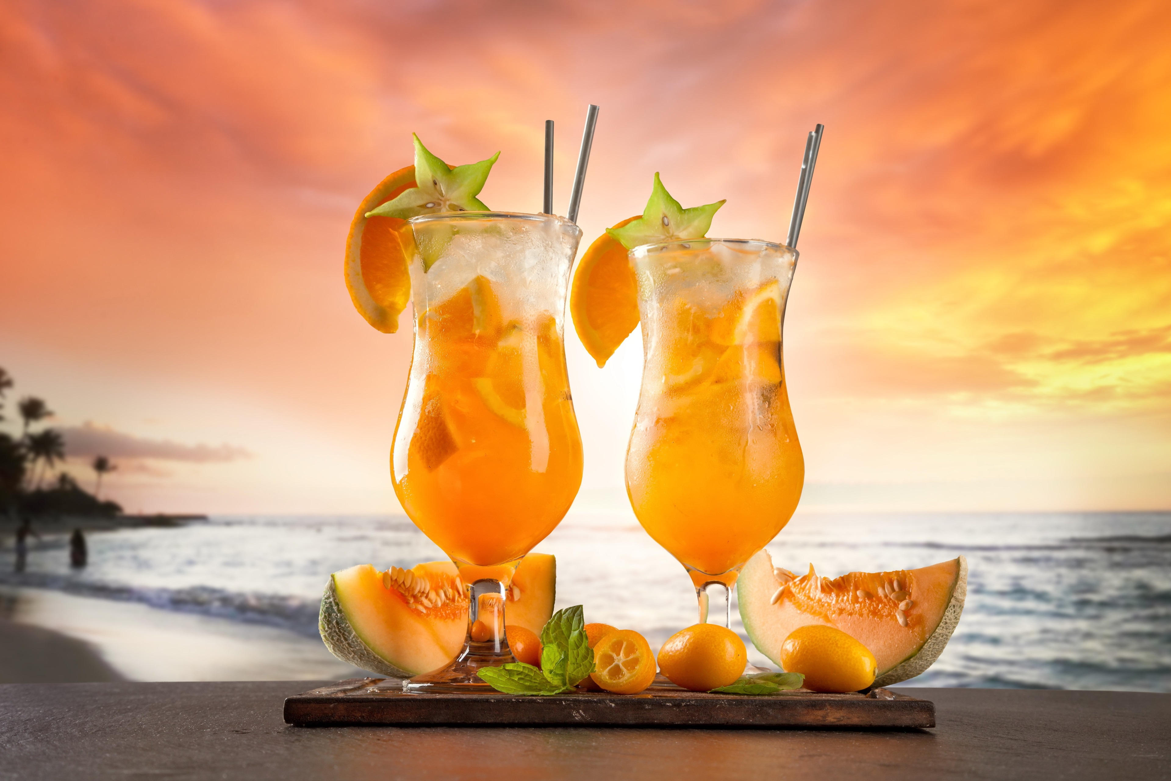 Cocktails on a Beach at Sunset HD Wallpaper