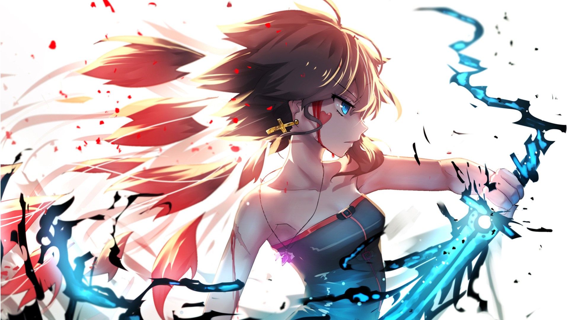 Anime girl with glowing blue sword HD Wallpaper