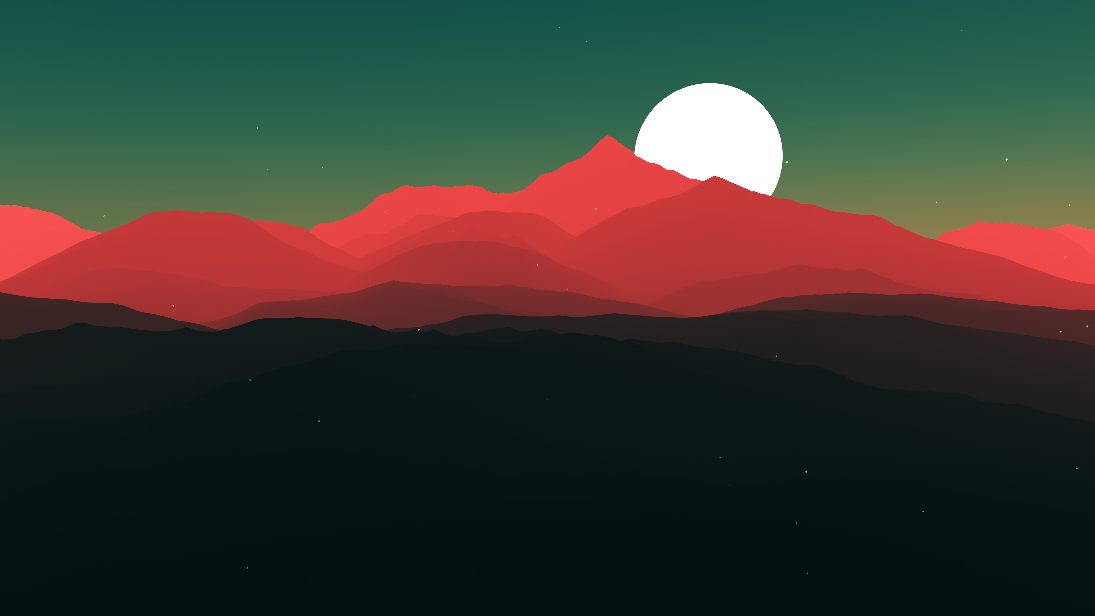 Minimalist mountain landscape with moon and stars HD Wallpaper