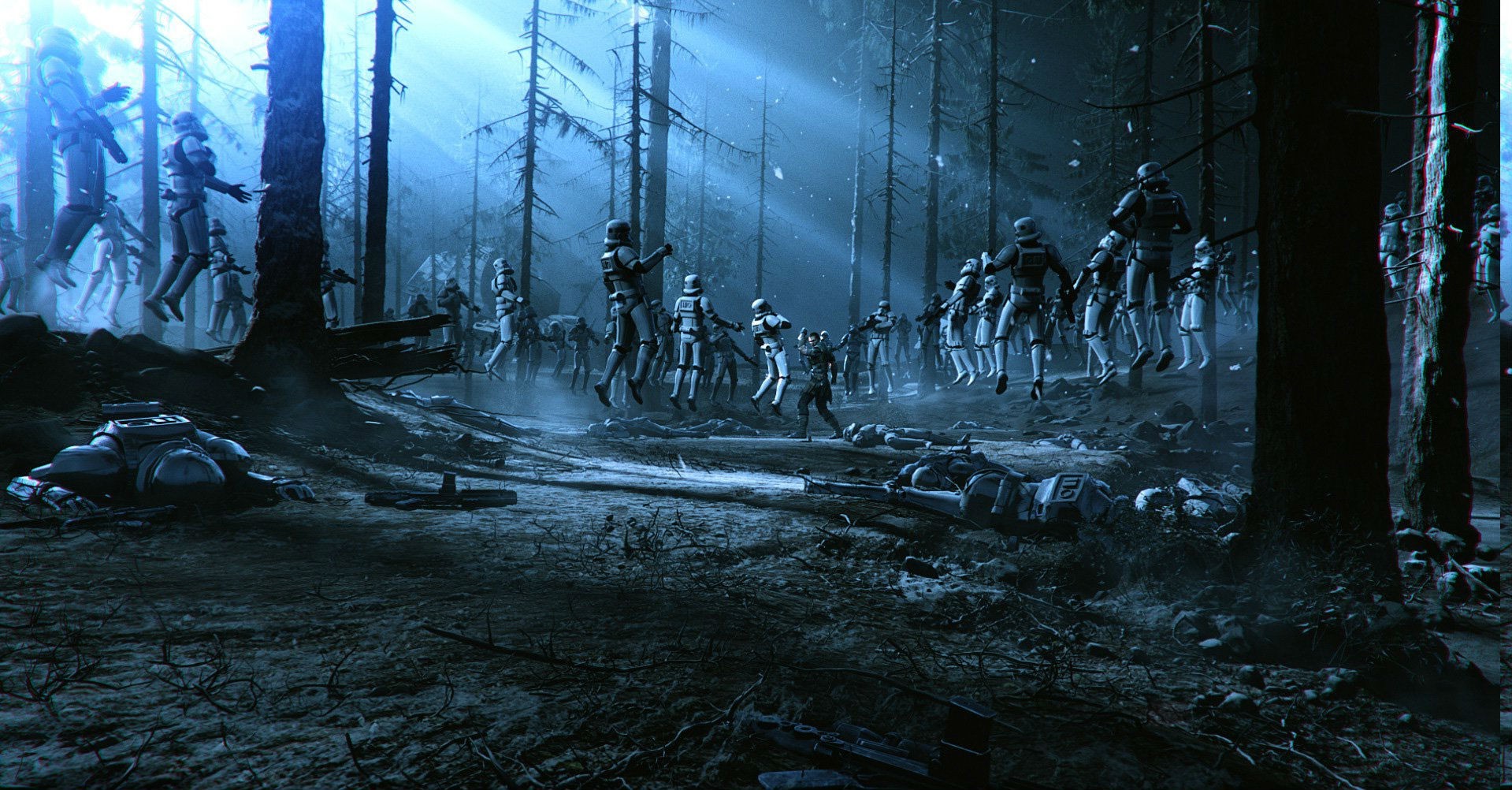 Stormtroopers levitating in a forest HD Wallpaper