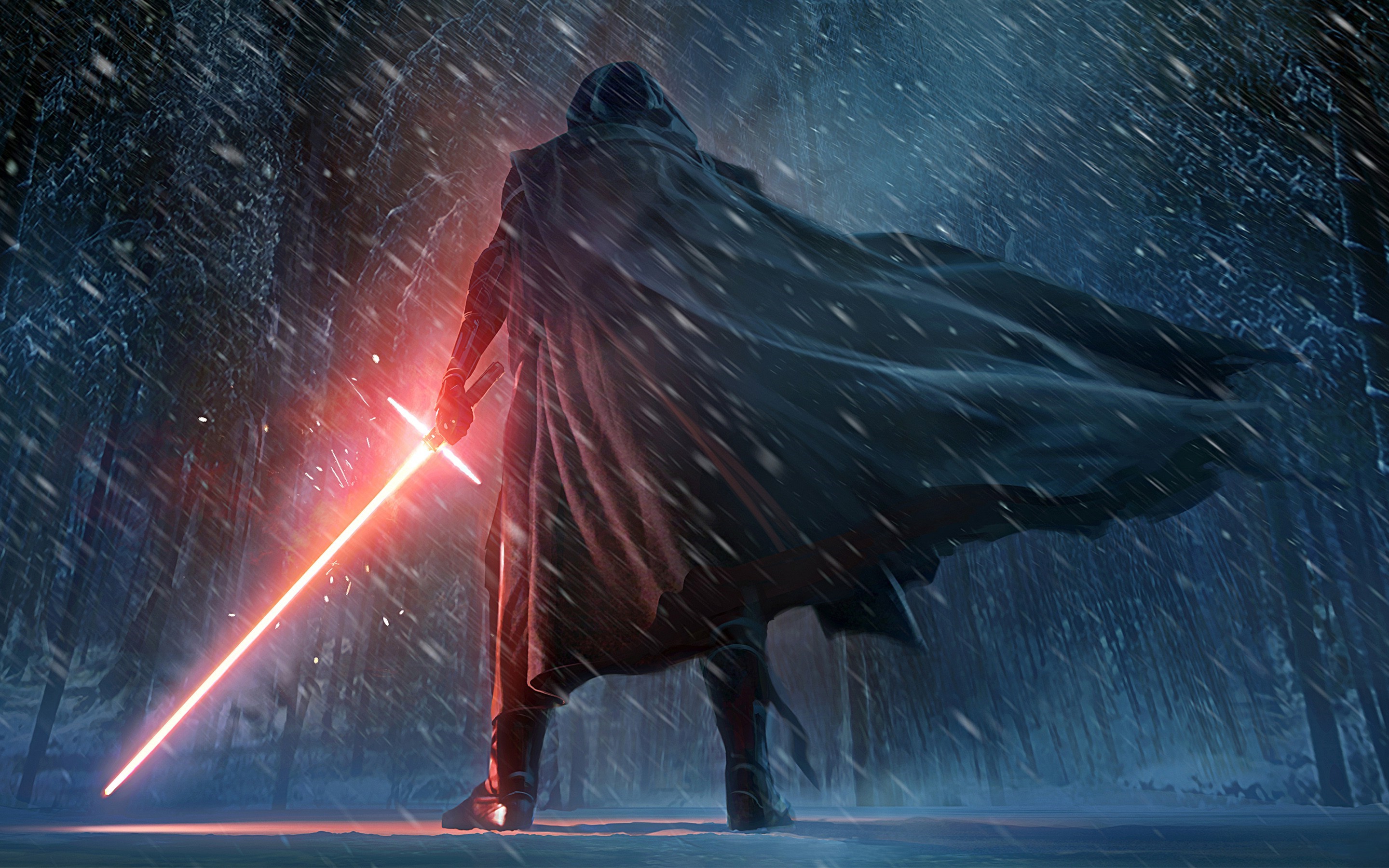 Kylo Ren from Star Wars with Lightsaber in Snow HD Wallpaper