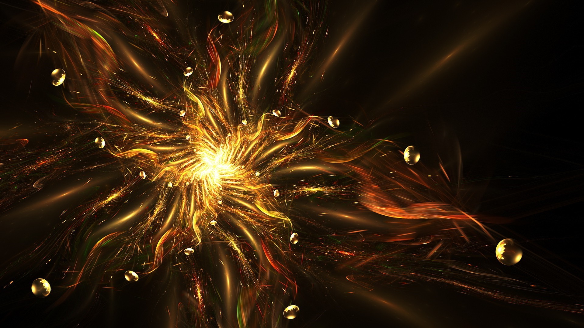 Golden Abstract Fractal Sphere with Radiant Light HD Wallpaper