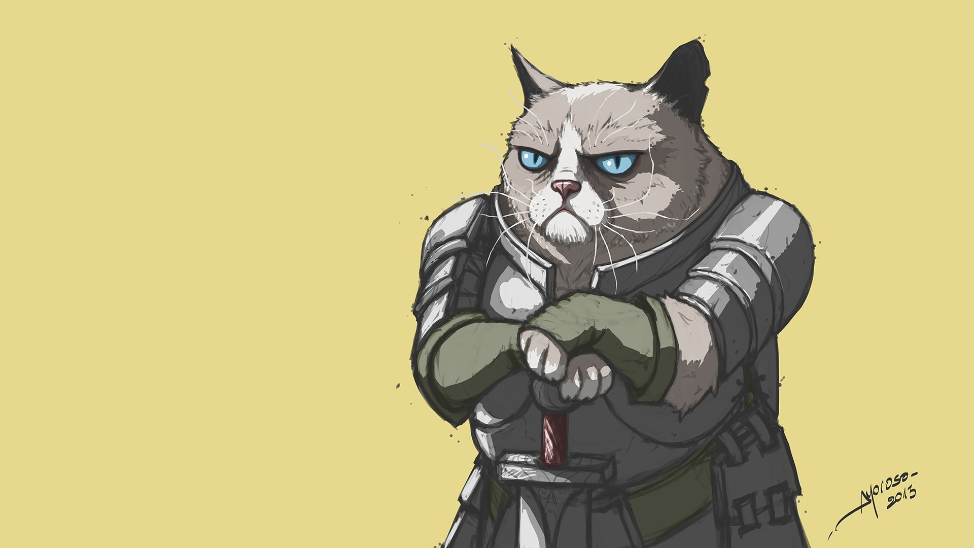 Grumpy Cat Warrior in Armor HD Wallpaper