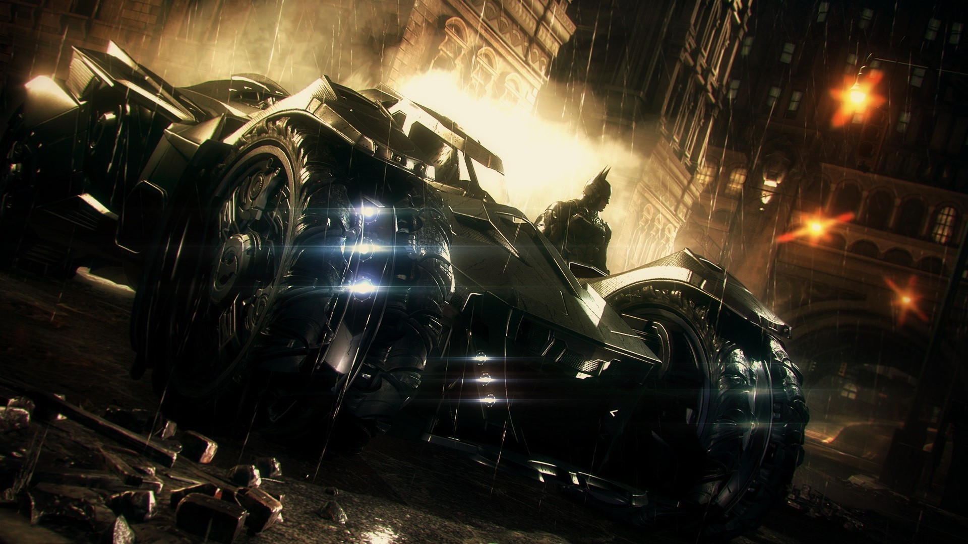 Batman from Batman: Arkham City with Batmobile HD Wallpaper