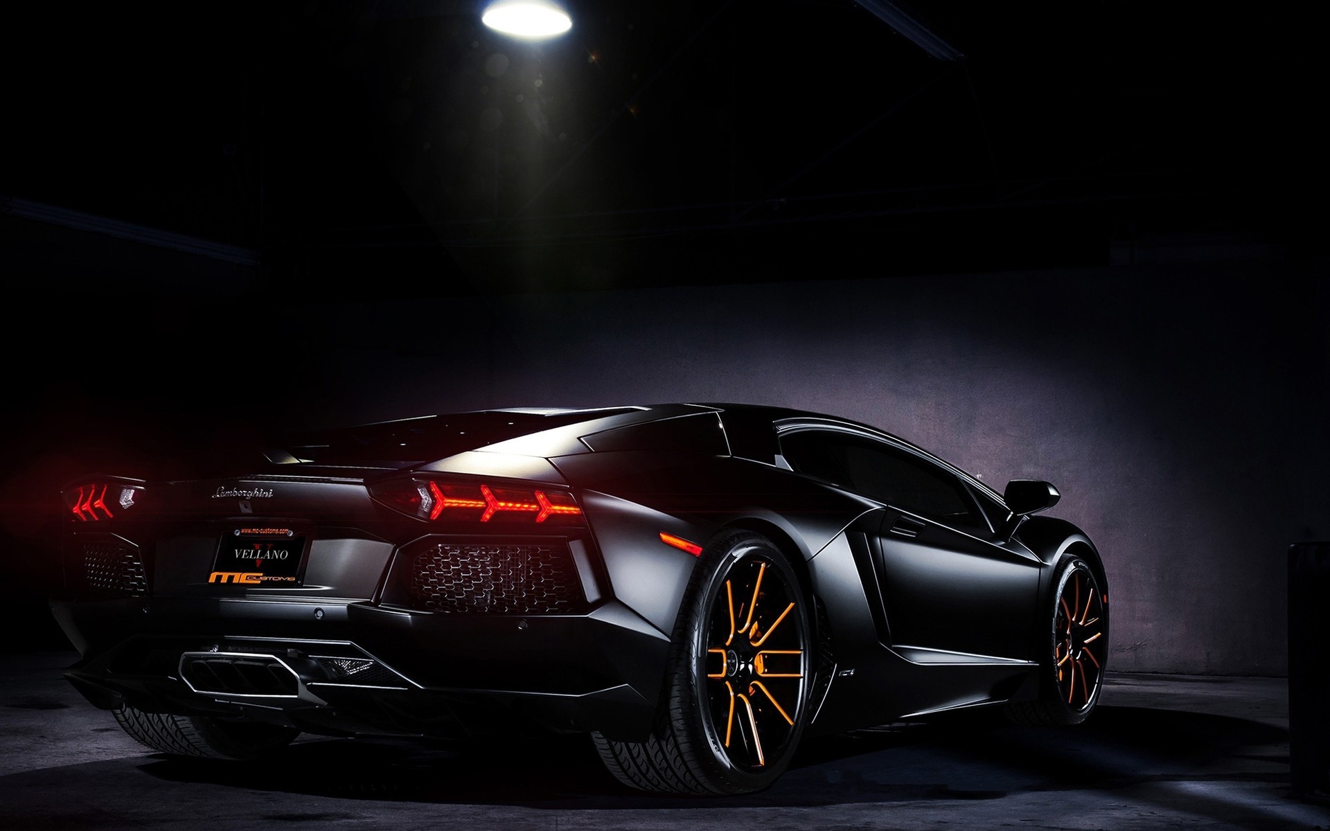 Black Lamborghini Aventador with orange rims HD Wallpaper