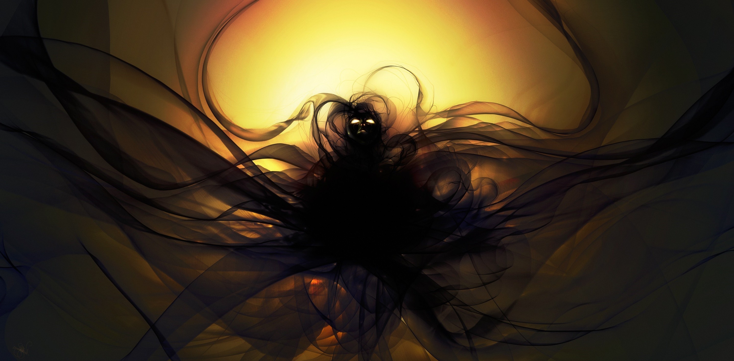 Shadowy figure with glowing eyes in abstract art HD Wallpaper