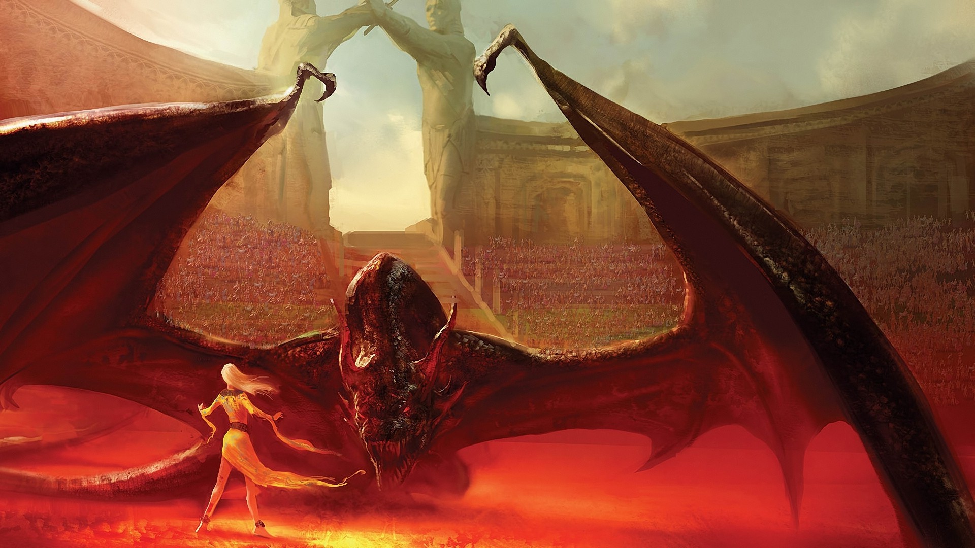 Daenerys Targaryen and Dragon in Arena HD Wallpaper
