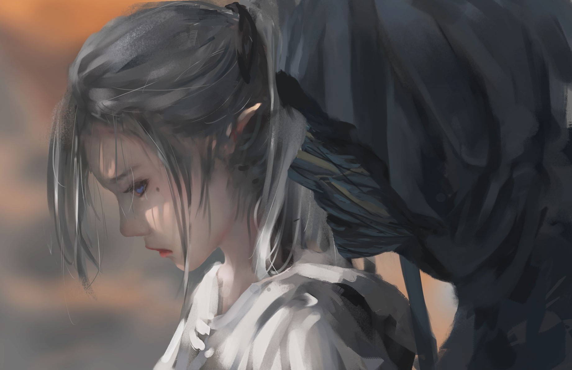 Girl with dark wings in fantasy art HD Wallpaper