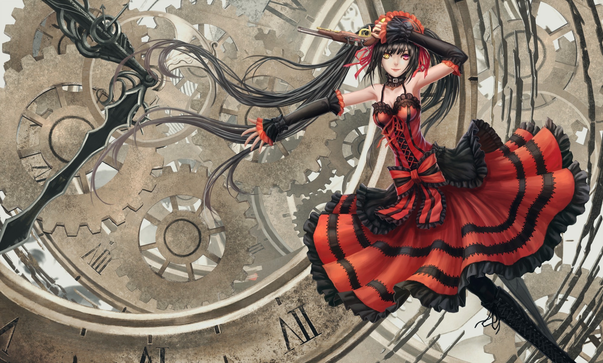 Kurumi Tokisaki from Date A Live with clockwork background HD Wallpaper