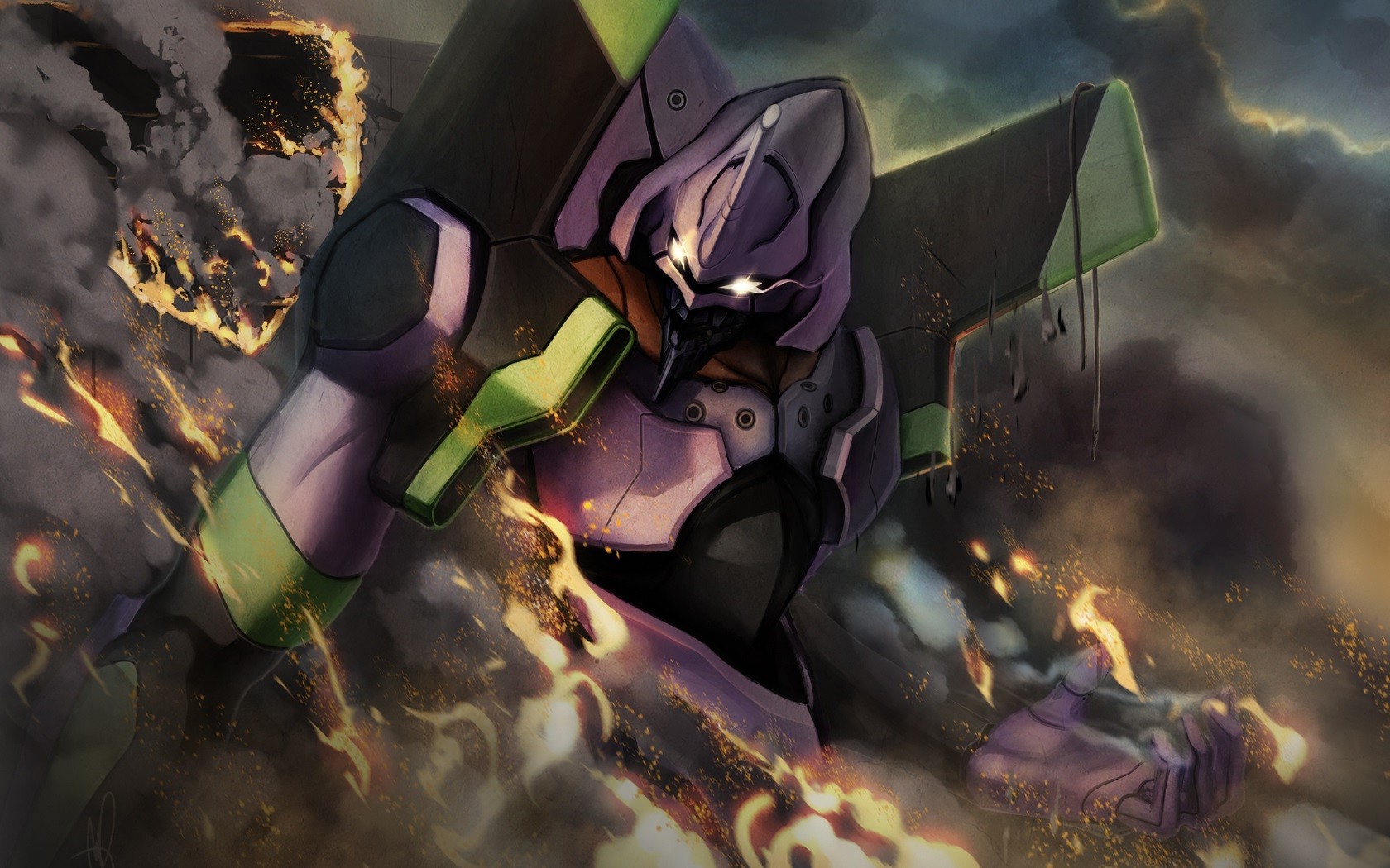 Evangelion Unit-01 in a fiery battle HD Wallpaper