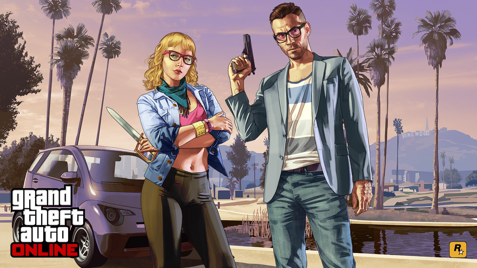 Grand Theft Auto Online: Couple with Weapons HD Wallpaper