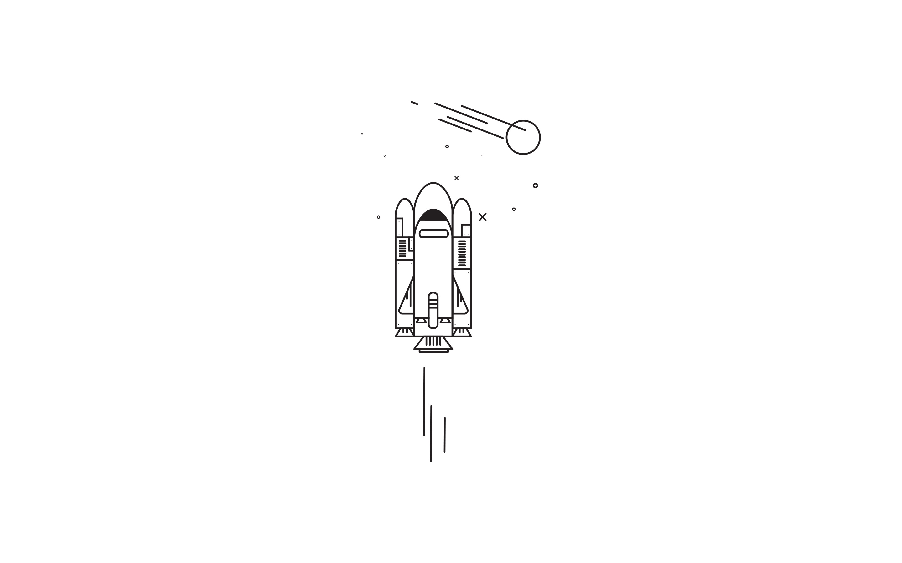 Minimalist artwork of a space shuttle and a comet HD Wallpaper