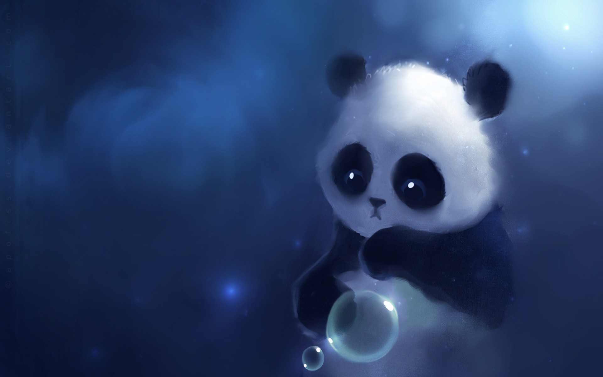 Cute panda with bubbles digital art HD Wallpaper