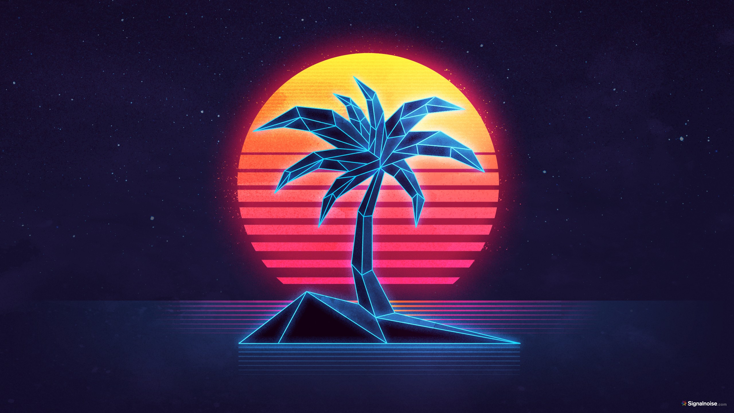 Retro Palm Tree Island Sunset HD Wallpaper
