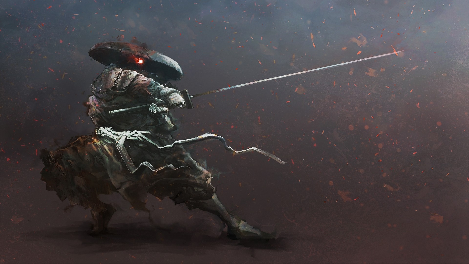 Samurai warrior with glowing red eye and sword HD Wallpaper