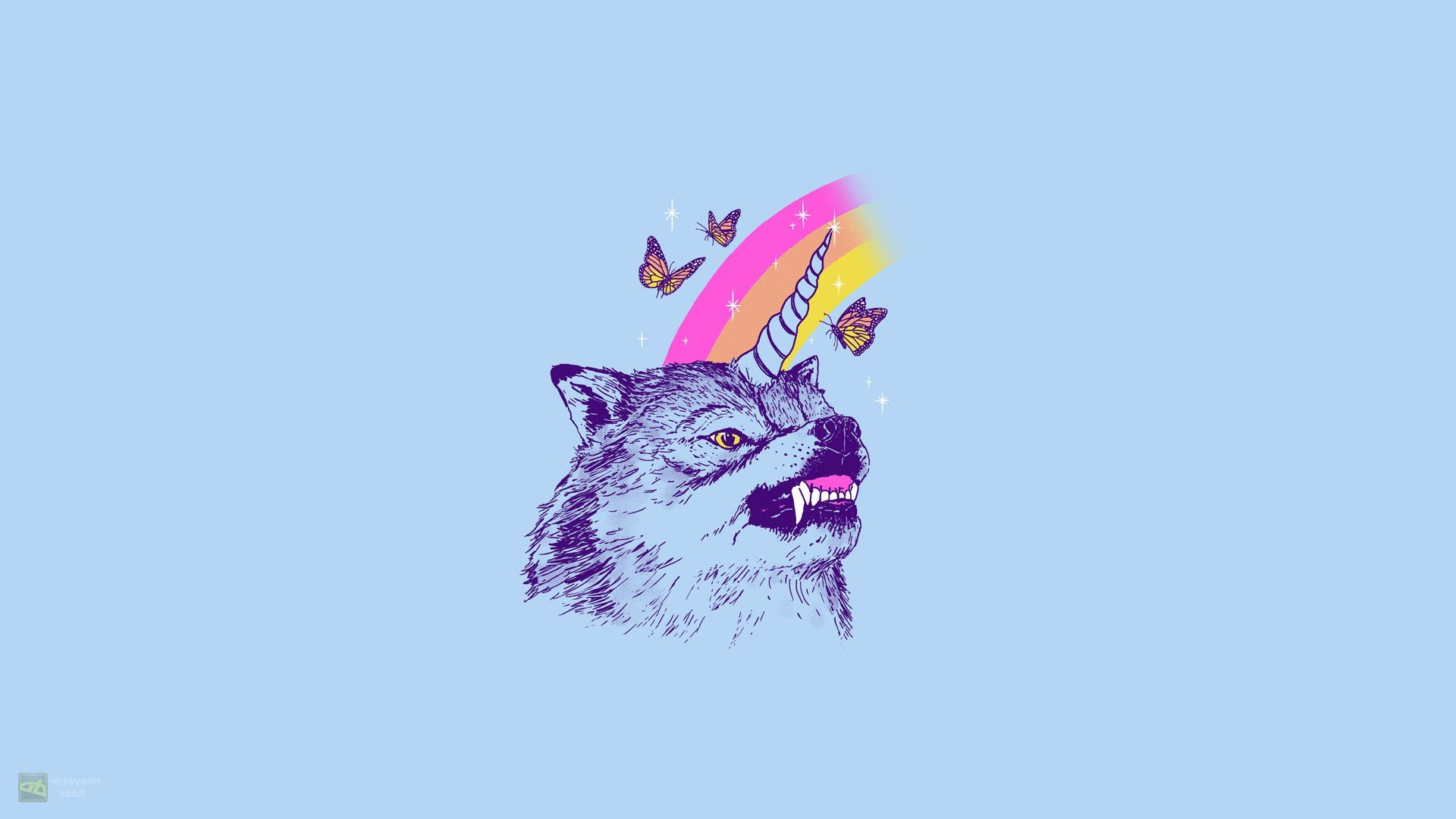 Wolf with unicorn horn and rainbow HD Wallpaper